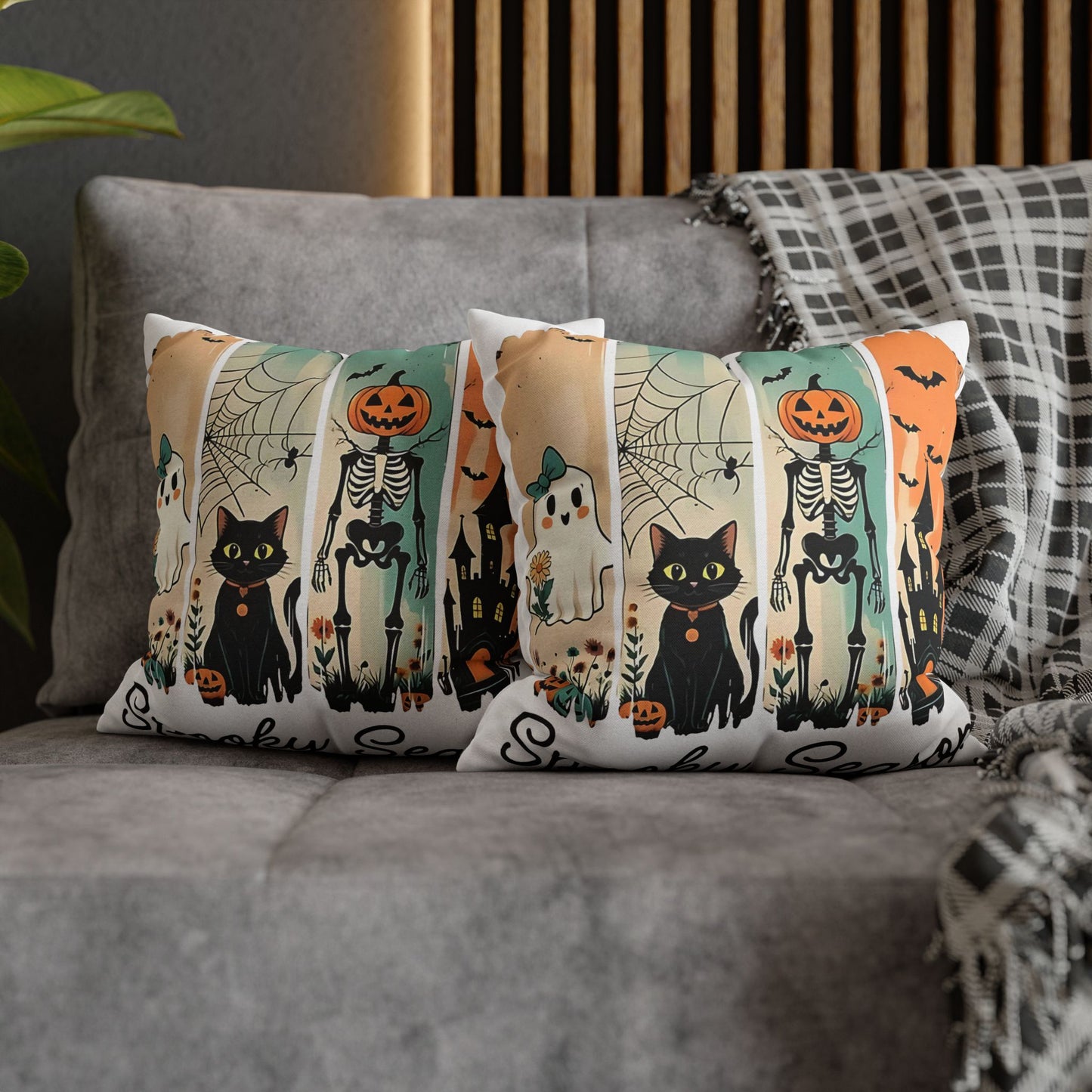 Halloween Pillowcase - Cozy Fall Decor with Cat and Ghost Design, Perfect for Autumn and Spooky Season Gifts - VYBE Shop