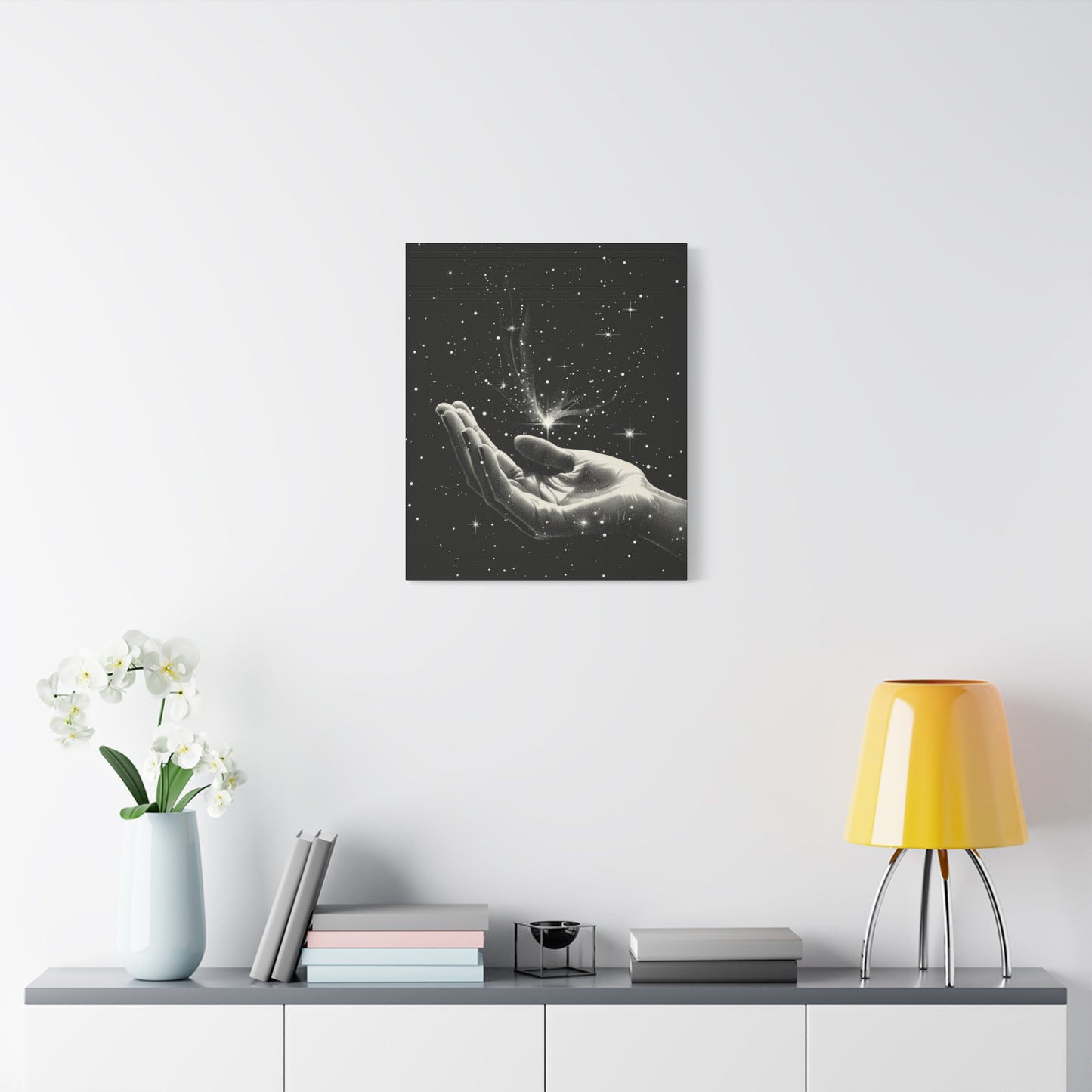 Stretched Canvas Wall Art, Celestial Hand Design, Spiritual Home Decor, Modern Art for Living Room, Gift for Space Lovers - VYBE Shop