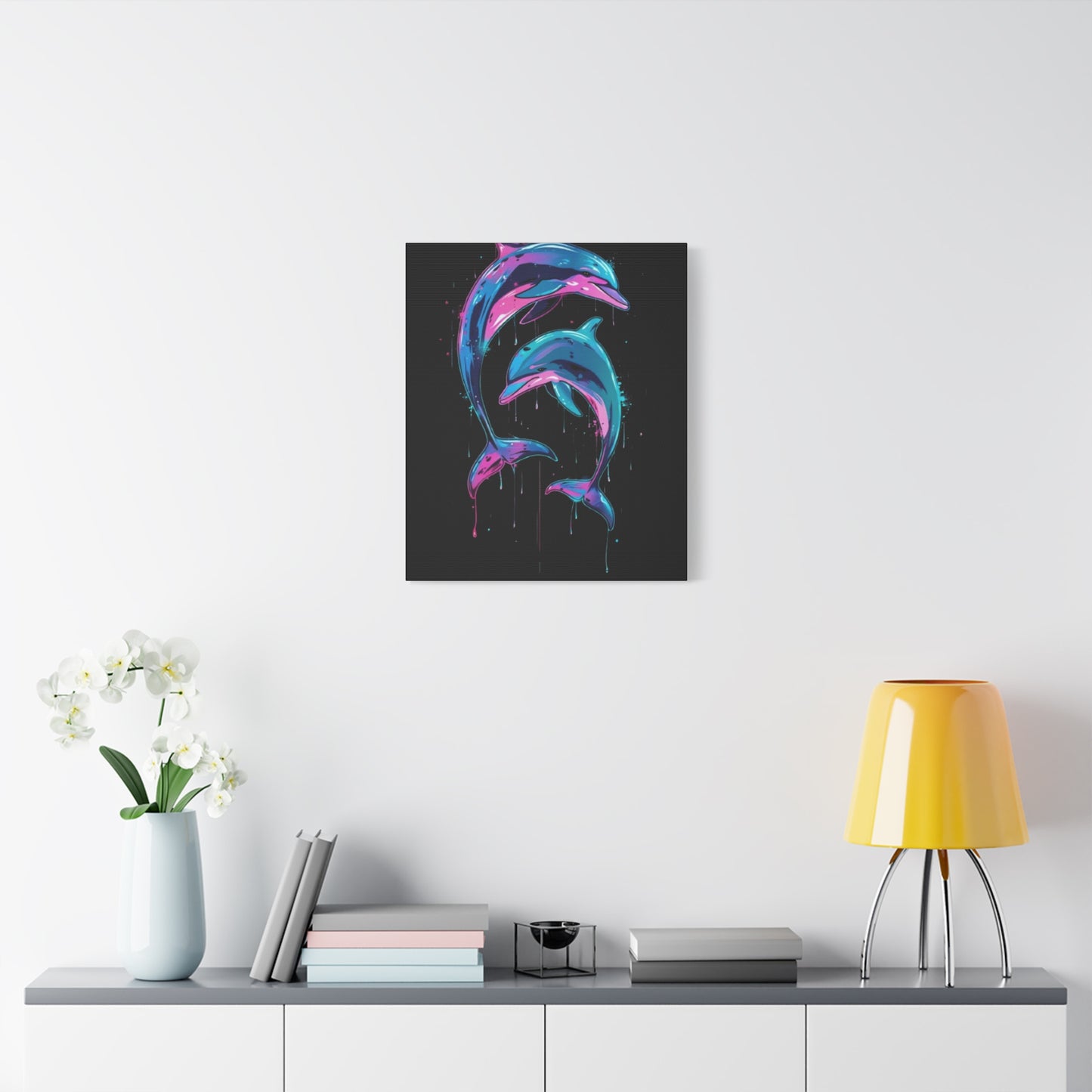 Neon Dolphin Design, Framed Canvas - VYBE Shop
