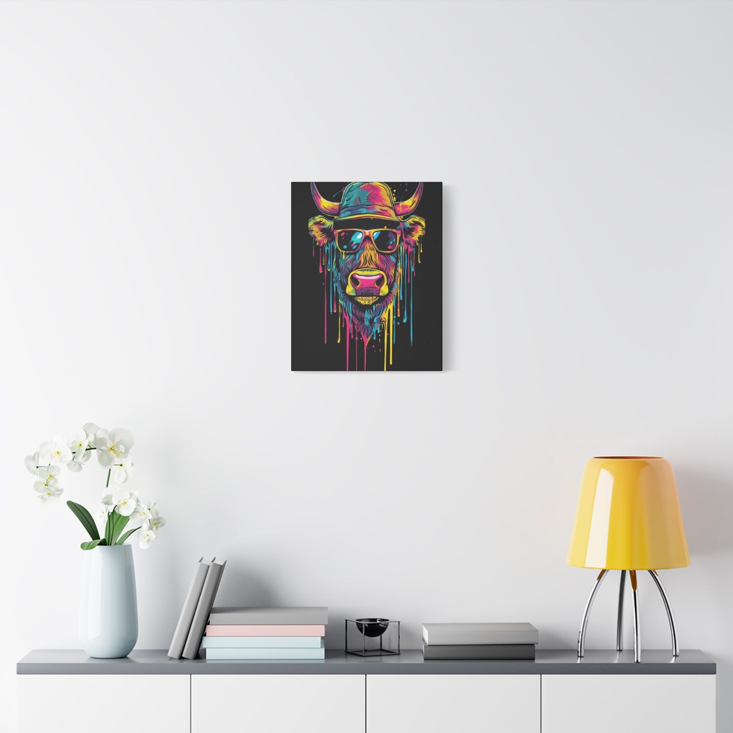 Neon Cow Canvas Wall Art, Funky Cow Print for Home Decor, Cow Lover Gift, Bright Wall Hanging, Unique Art for Living Room - VYBE Shop