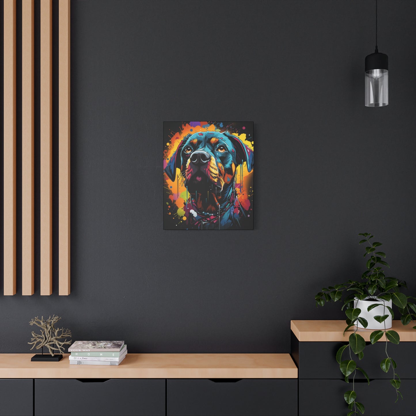 Neon Dog Art Canvas Print, Pet Memorial Decoration, Colorful Wall Art, Rottweiler Decor, Animal Lover Gift, Statement Artwork - VYBE Shop