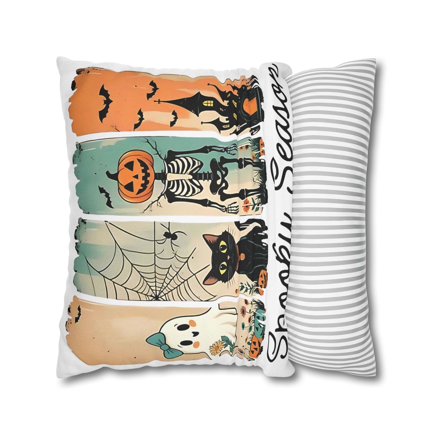 Halloween Pillowcase - Cozy Fall Decor with Cat and Ghost Design, Perfect for Autumn and Spooky Season Gifts - VYBE Shop