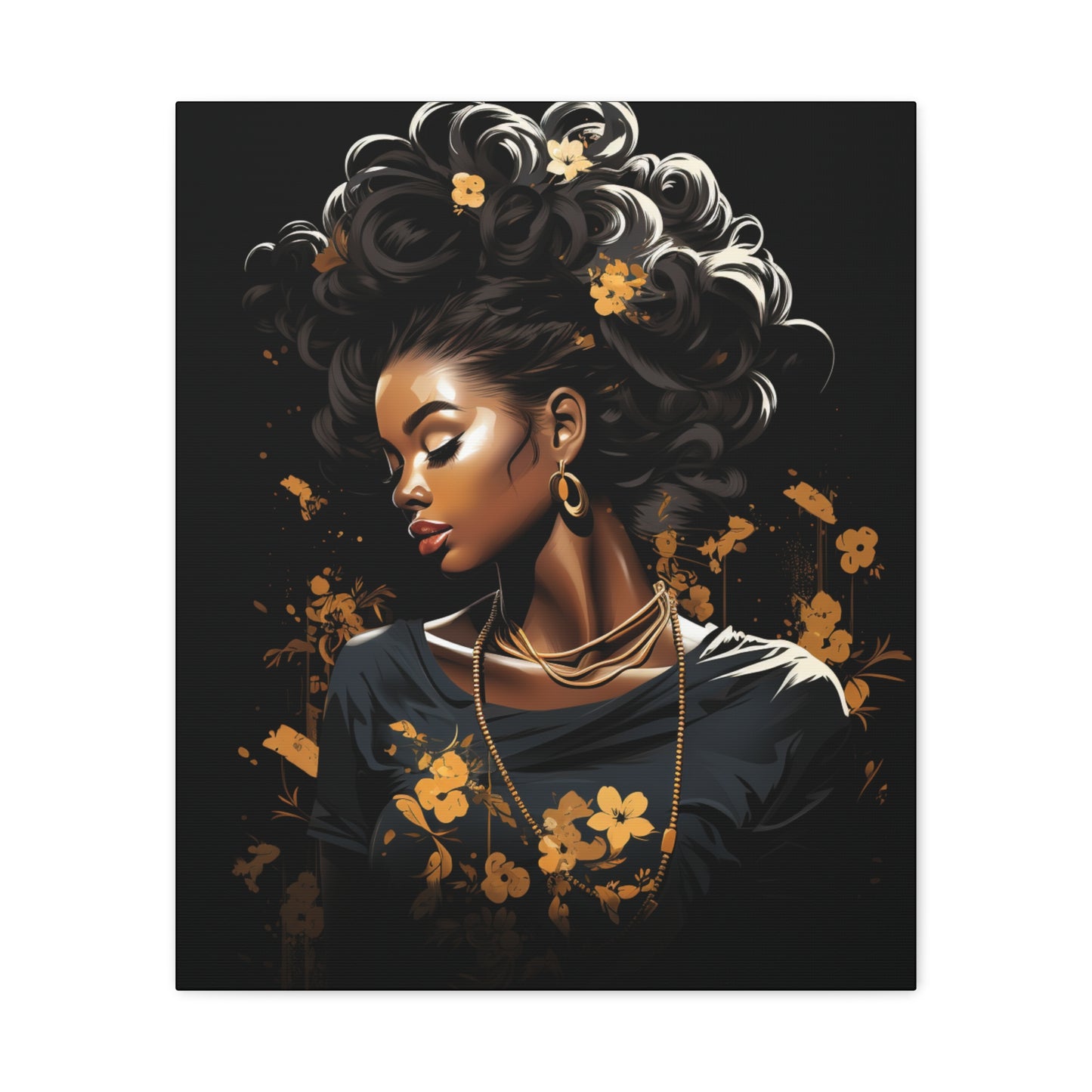 Bold Afro Woman Canvas Art, Black Art Print, Floral Wall Decor, Modern Home Decor, African American Artwork - VYBE Shop