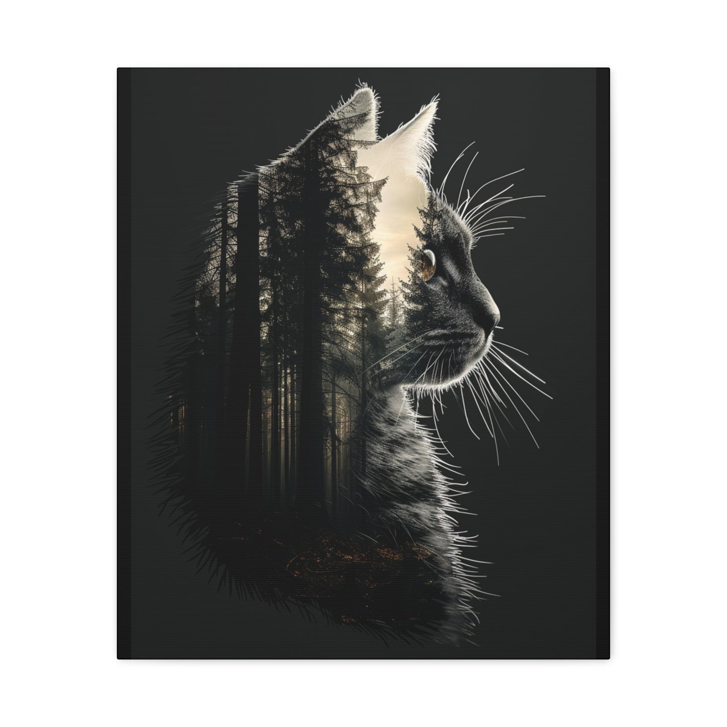 Black Cat Forest Canvas Art, Cat Lover Decor, Unique Wall Artwork, Modern Home Decoration, Gift for Animal Lovers, Nature-Inspired Art - VYBE Shop