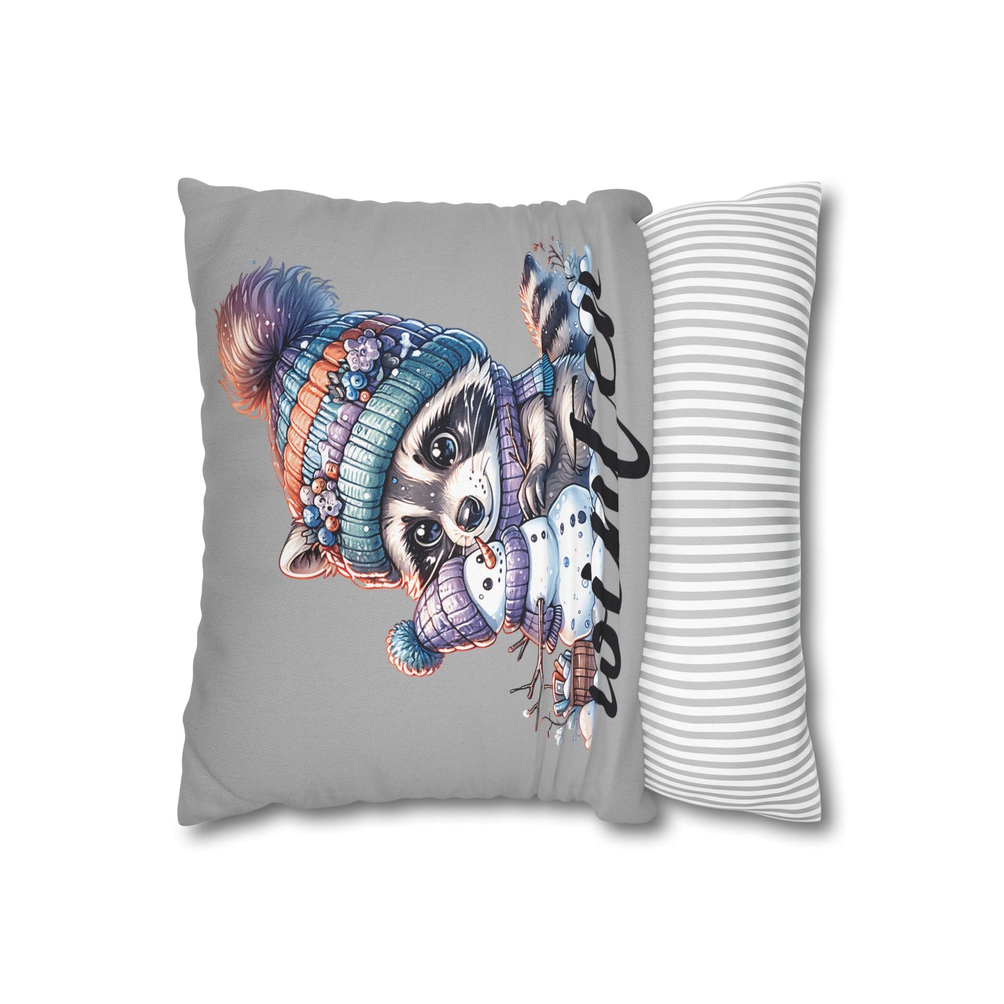 Winter Raccoon Pillowcase - Cozy Cute Animal Cushion for Seasonal Home Decor and Holiday Gift Idea - VYBE Shop
