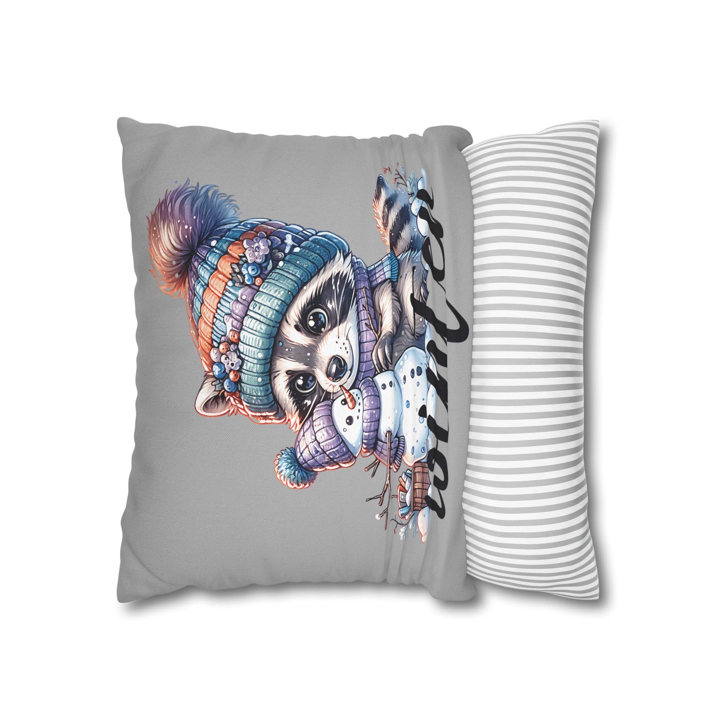Winter Raccoon Pillowcase - Cozy Cute Animal Cushion for Seasonal Home Decor and Holiday Gift Idea - VYBE Shop
