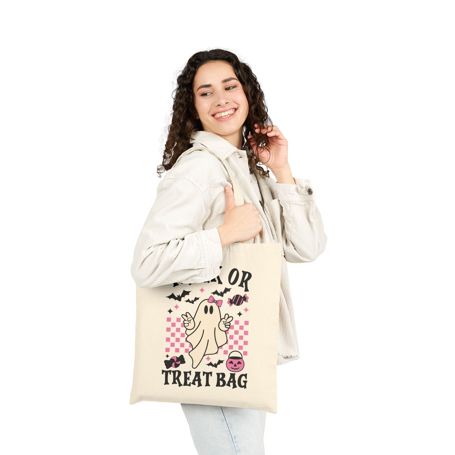 Halloween Trick or Treat Tote Bag, Spooky Cute Bag, Cute Canvas Carryall, Fall Festival Essential - VYBE Shop