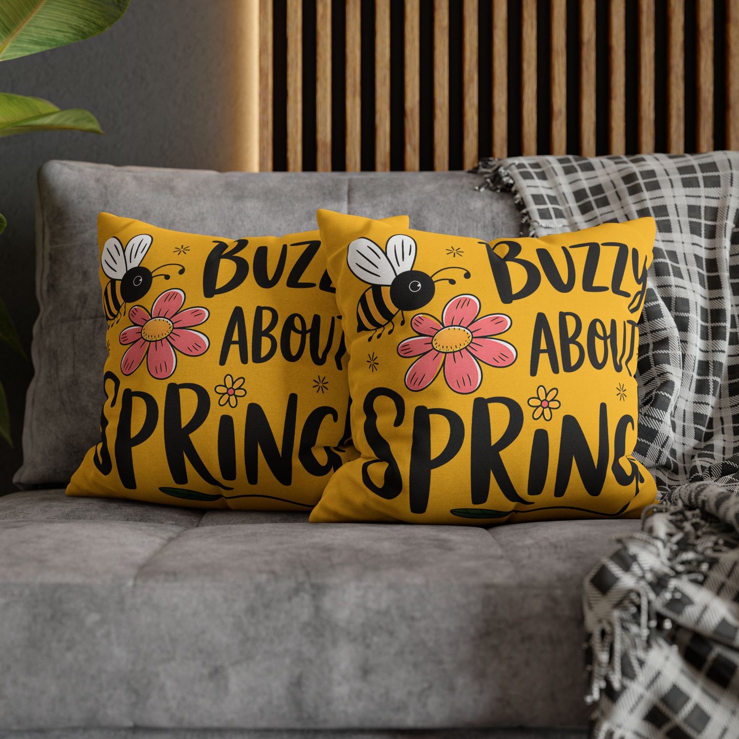 Buzzing Spring Pillowcase - Bee Themed Decorative Cushion Cover for Spring Home Decor and Floral Accent Gifts - VYBE Shop