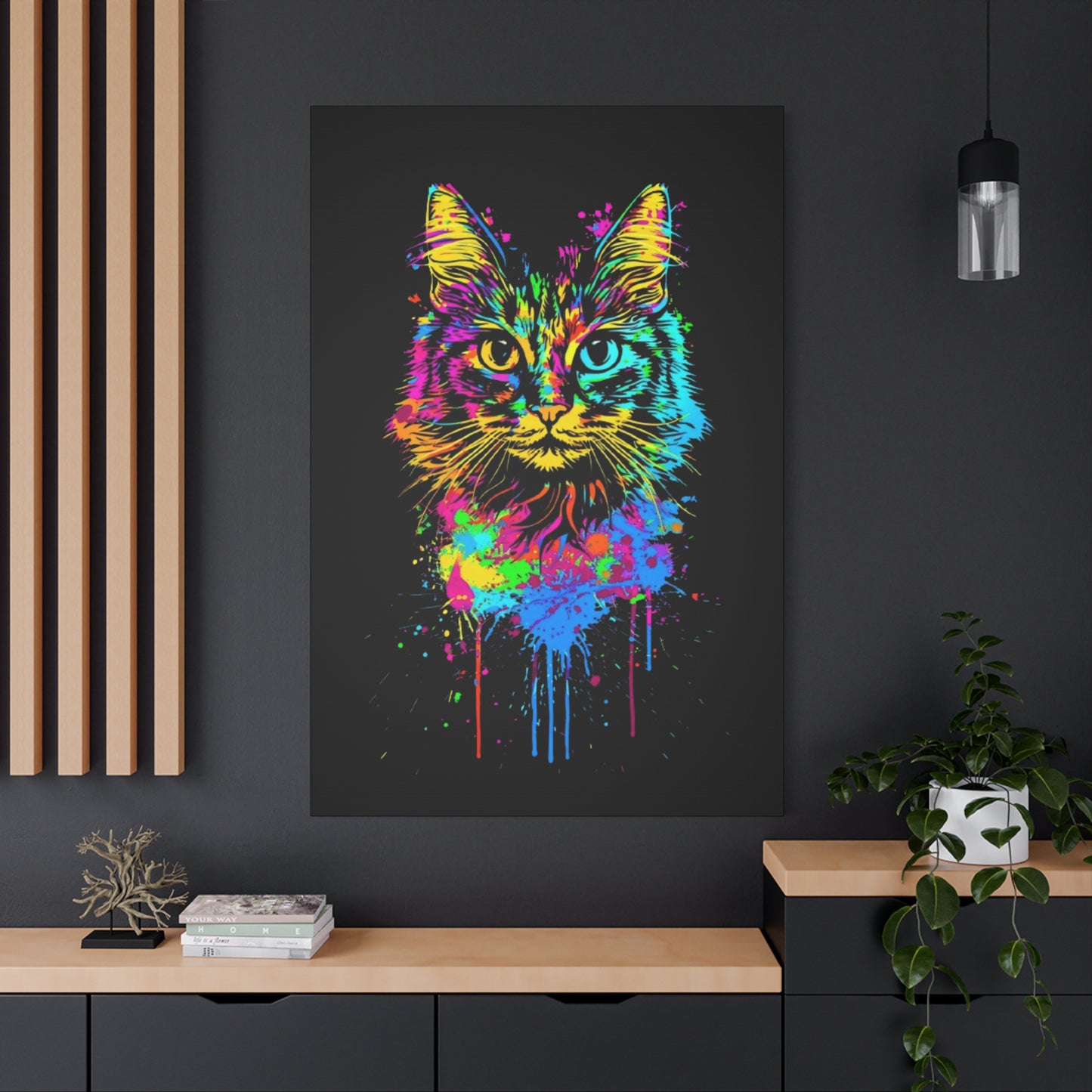 Neon Cat Design Matte Canvas Framed Print - VYBE Shop