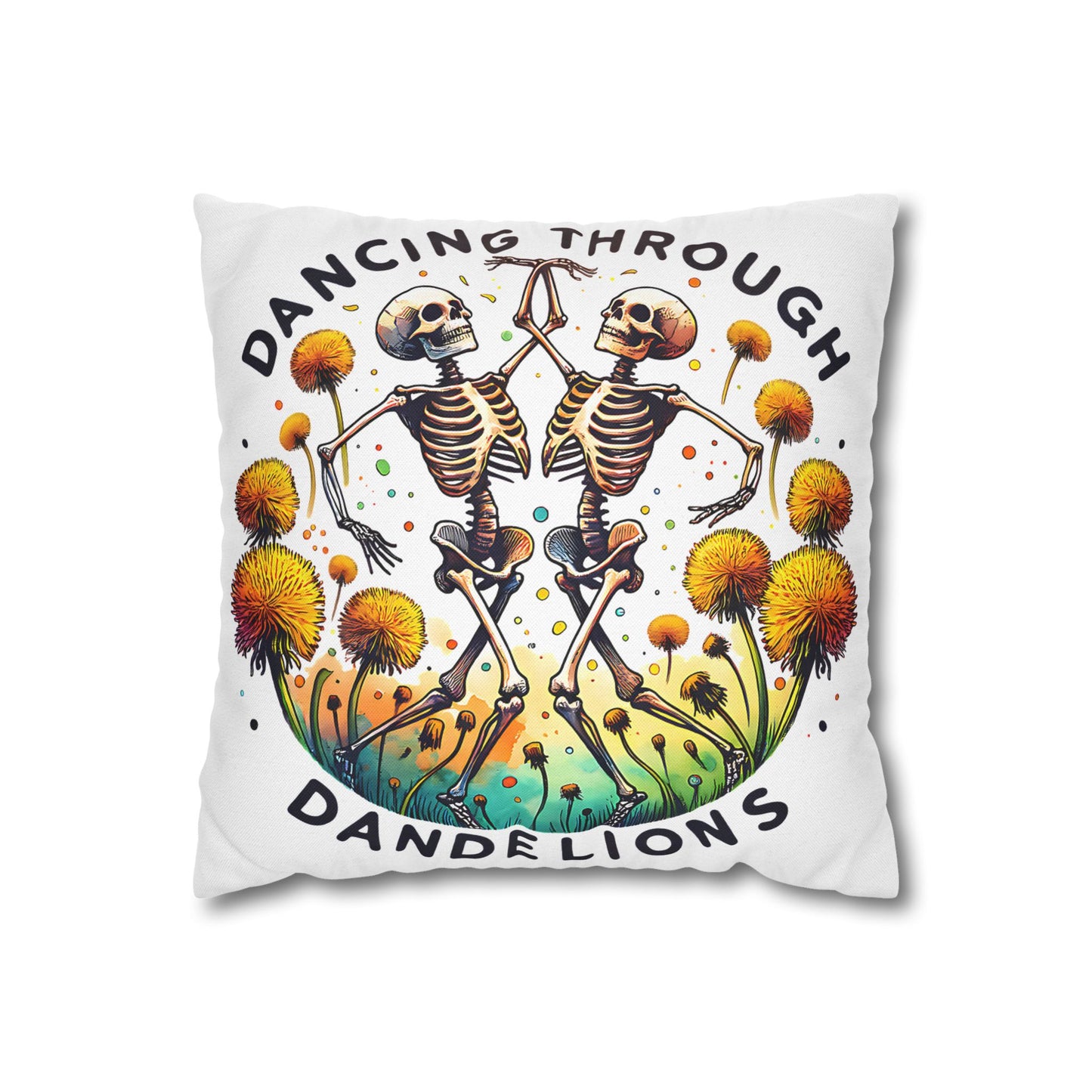 Dancing Through Dandelions Pillowcase - Decorative Accent for Cozy Home Decor, Perfect Gift for Halloween & Skeleton Lovers - VYBE Shop