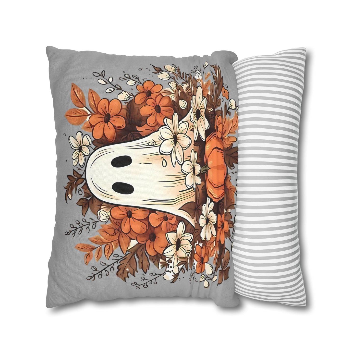 Fall Ghost Pillowcase for Halloween Home Decor, Cozy Pumpkin Floral Accent, Spooky Autumn Vibes - VYBE Shop