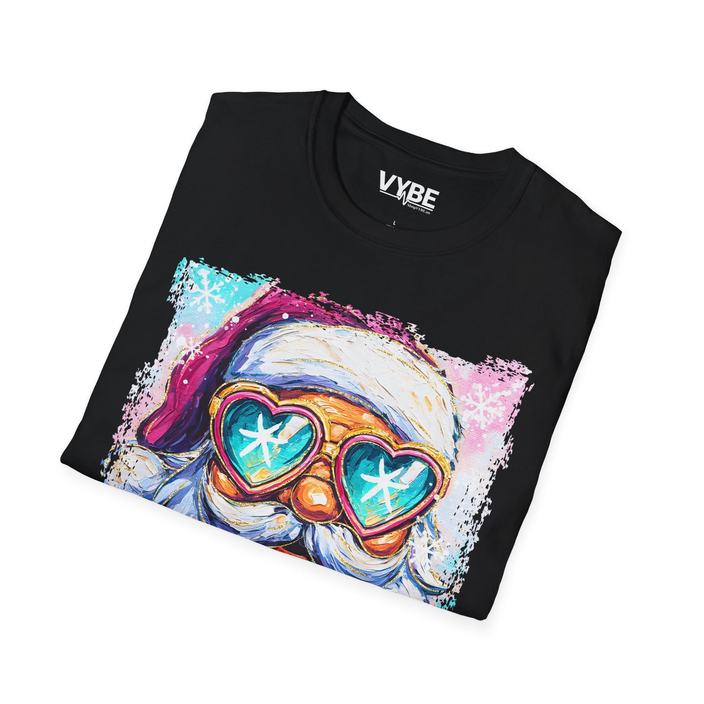 Festive Santa With Heart Glasses Tee - VYBE