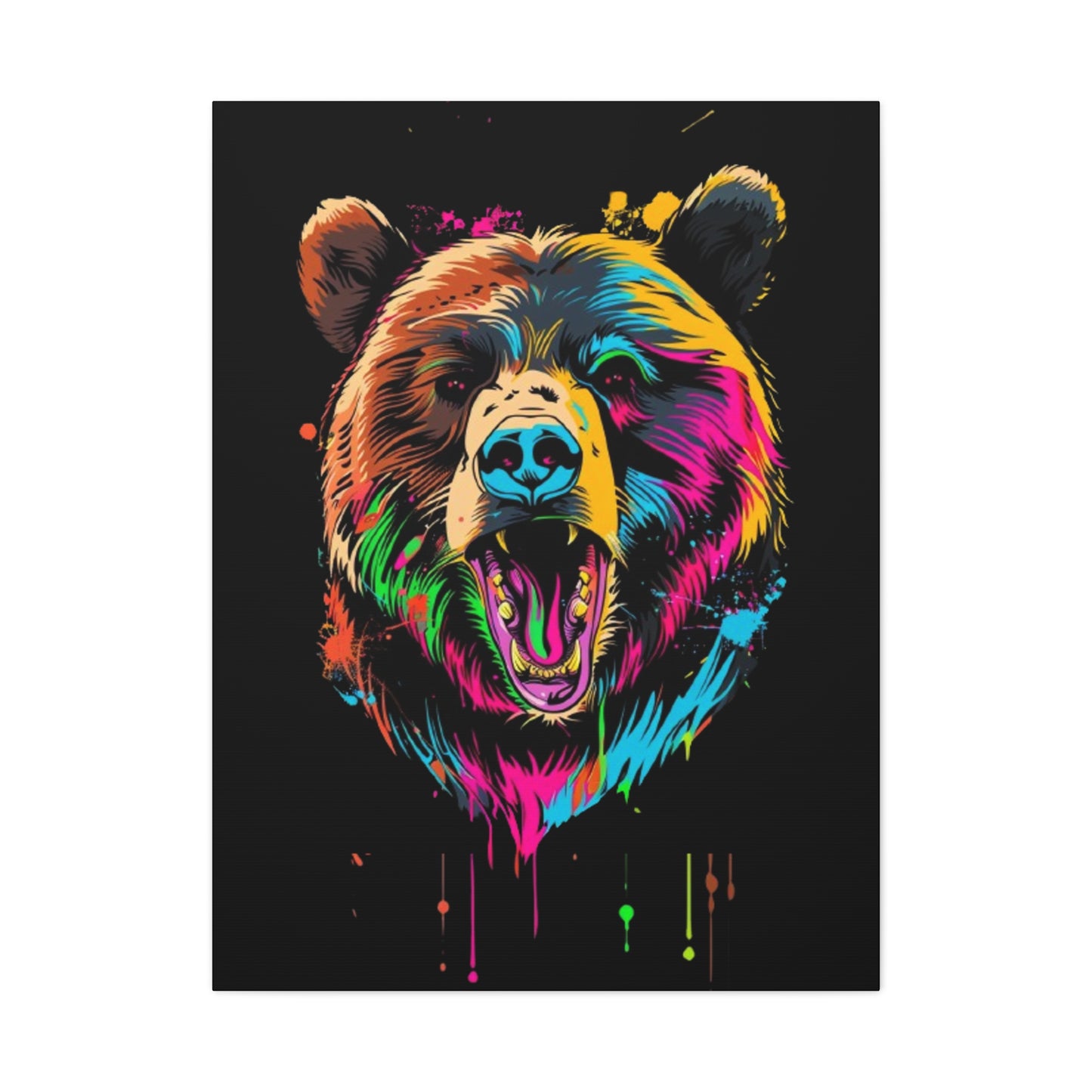 Neon Bear Canvas Art, Colorful Animal Wall Decor, Wildlife Gift, Modern Home Accent, Unique Artwork for Nature Lovers - VYBE Shop