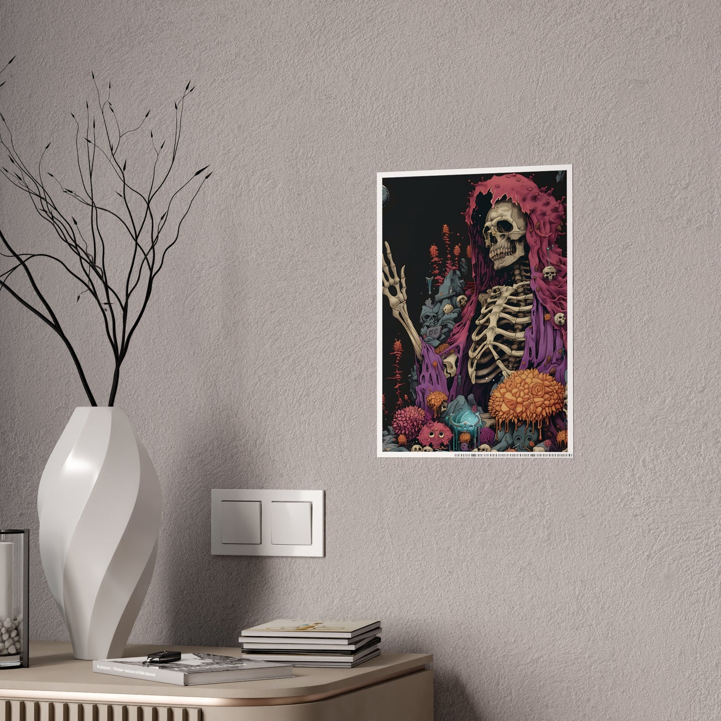 Skeleton Vibrant Skeleton Art Print, Glossy Poster, Gothic Wall Art - VYBE Shop