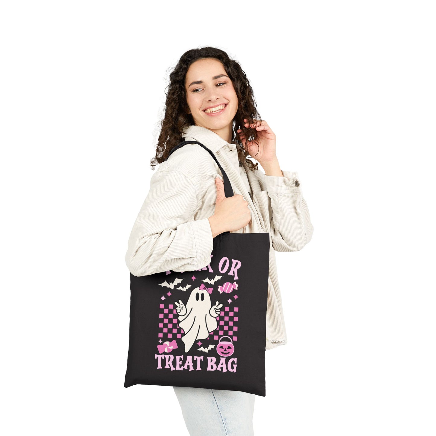 Halloween Trick or Treat Tote Bag, Spooky Cute Bag, Cute Canvas Carryall, Fall Festival Essential - VYBE Shop
