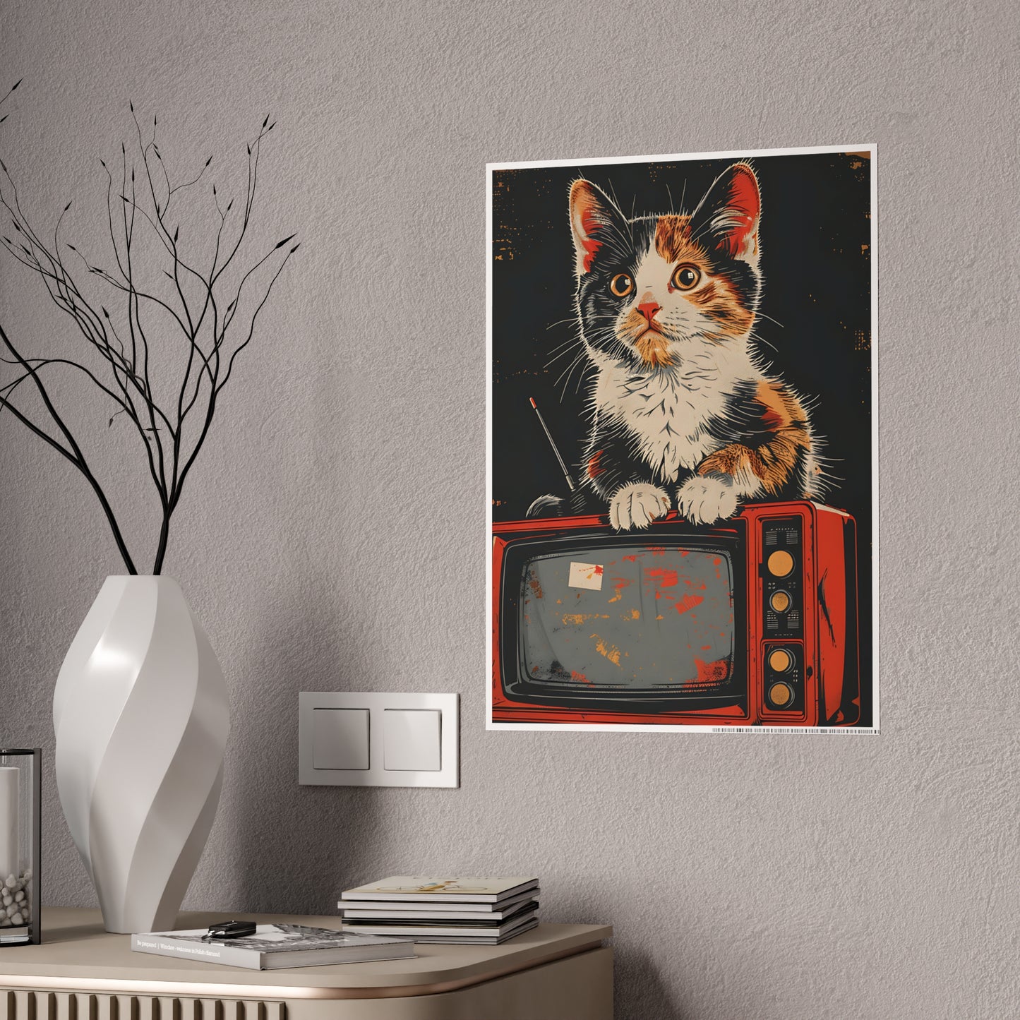 Cat Vintage Poster - Retro Cat TV Gloss Wall Art & Animal Decor - VYBE Shop