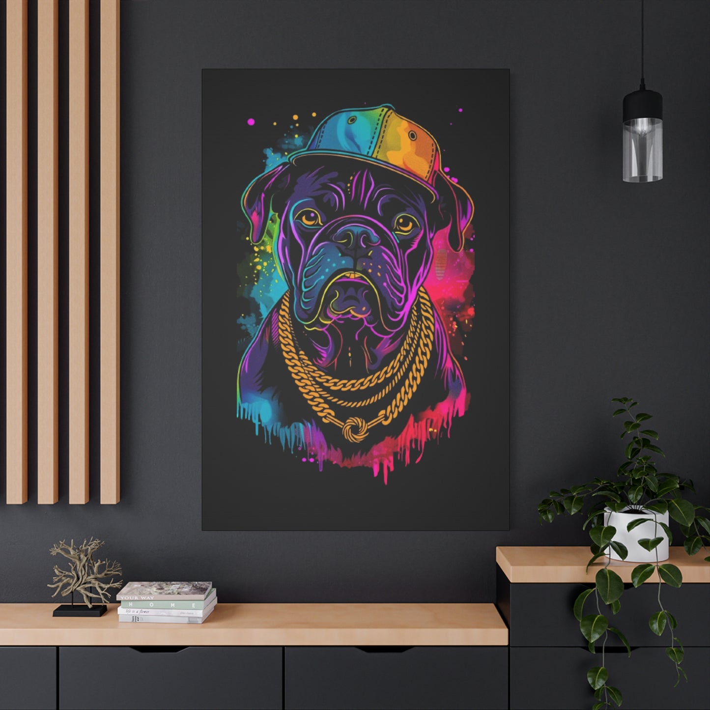 Neon Dog In Chain Matte Canvas, Stretched, 1.25" - VYBE Shop