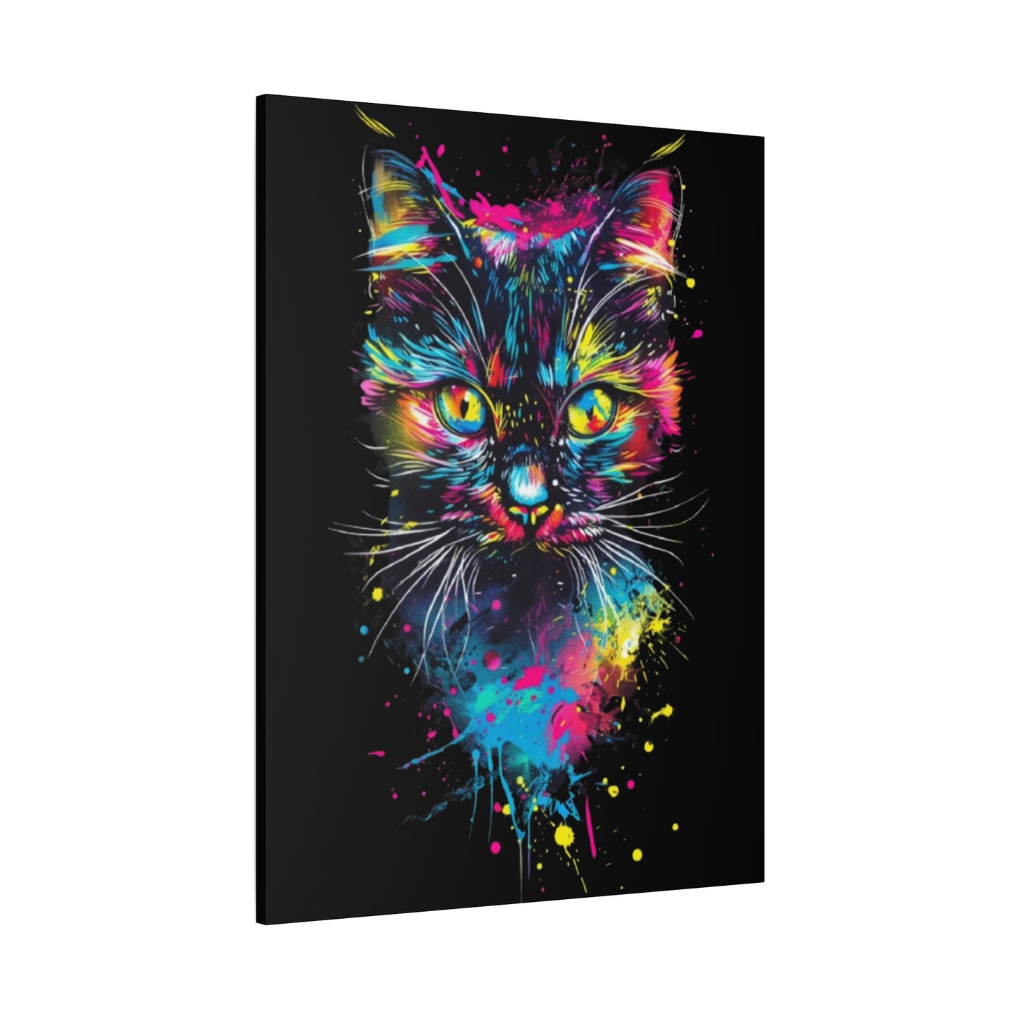 Neon Cat Art Canvas Wall Decor, Colorful Cat Portrait, Animal Wall Art, Cat Lover Gift, Home Decor - VYBE Shop
