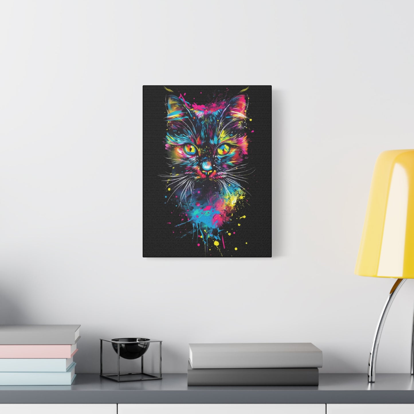 Neon Cat Art Canvas Wall Decor, Colorful Cat Portrait, Animal Wall Art, Cat Lover Gift, Home Decor - VYBE Shop