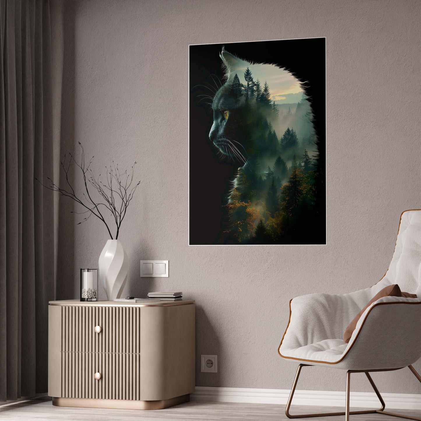 Mystical Cat Wall Art Print - Glossy Poster for Cat Lovers, Unique Nature-Inspired Home Decor - VYBE Shop