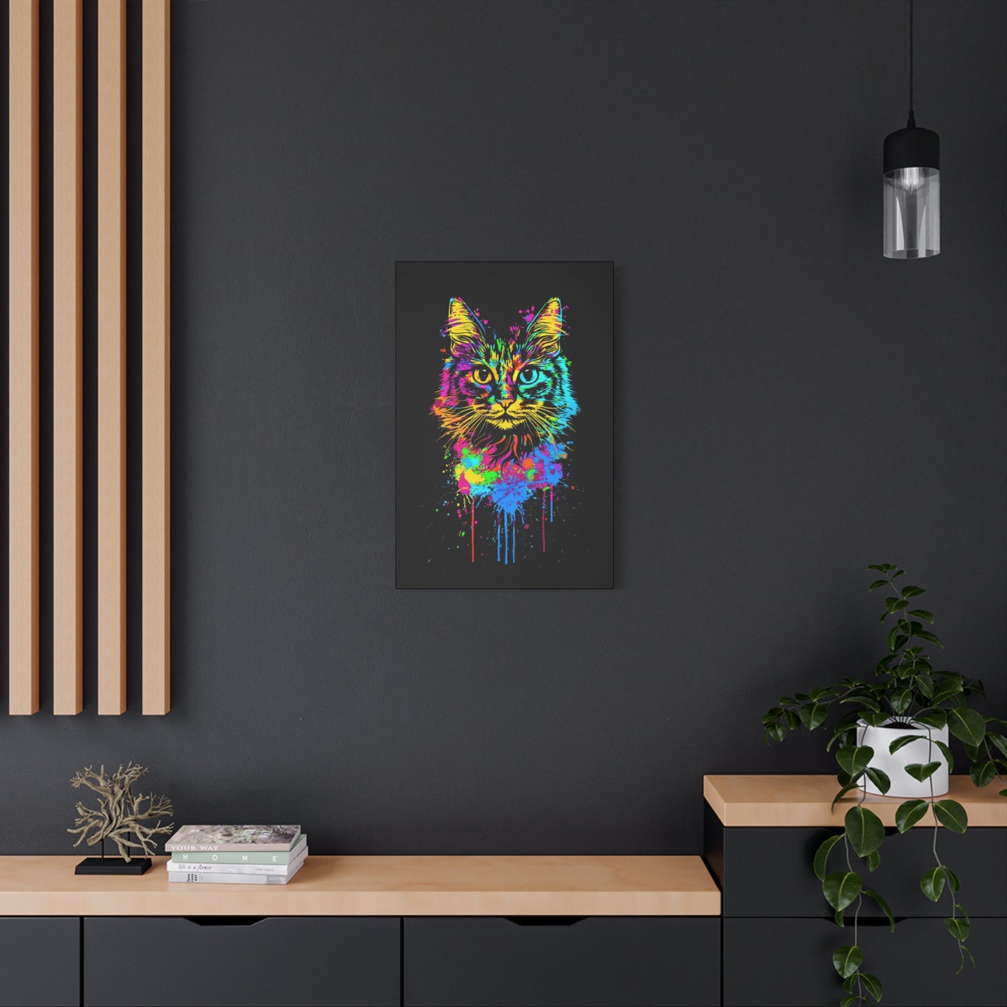 Neon Cat Design Matte Canvas Framed Print - VYBE Shop