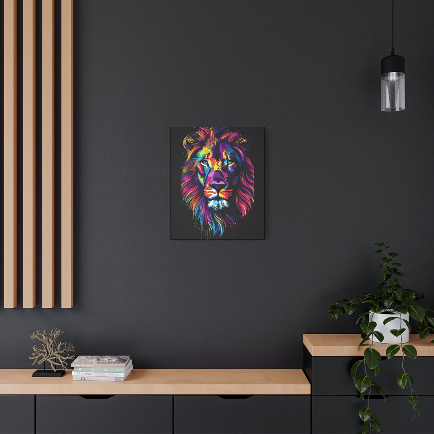 Neon Lion Art Canvas, Colorful Wall Decor, Animal Lover Gift, Home Decoration, Boho Style - VYBE Shop