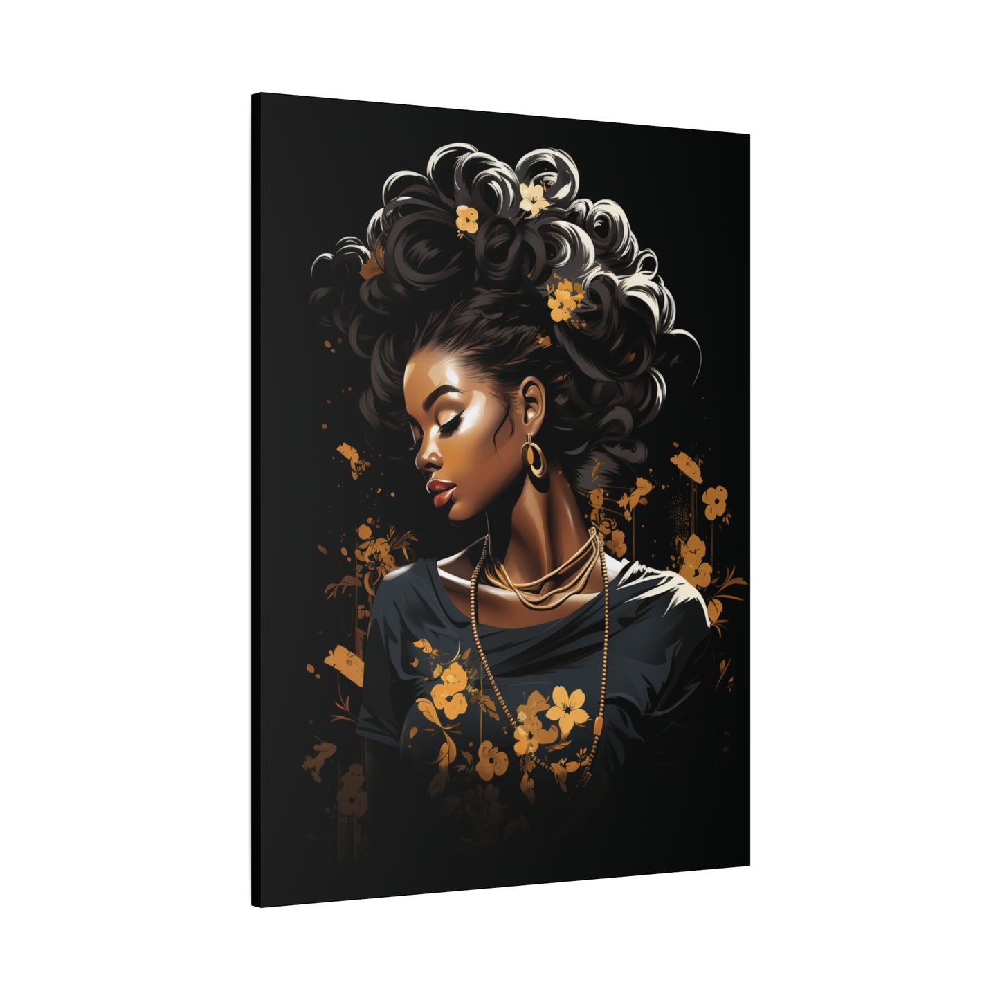 Bold Afro Woman Canvas Art, Black Art Print, Floral Wall Decor, Modern Home Decor, African American Artwork - VYBE Shop