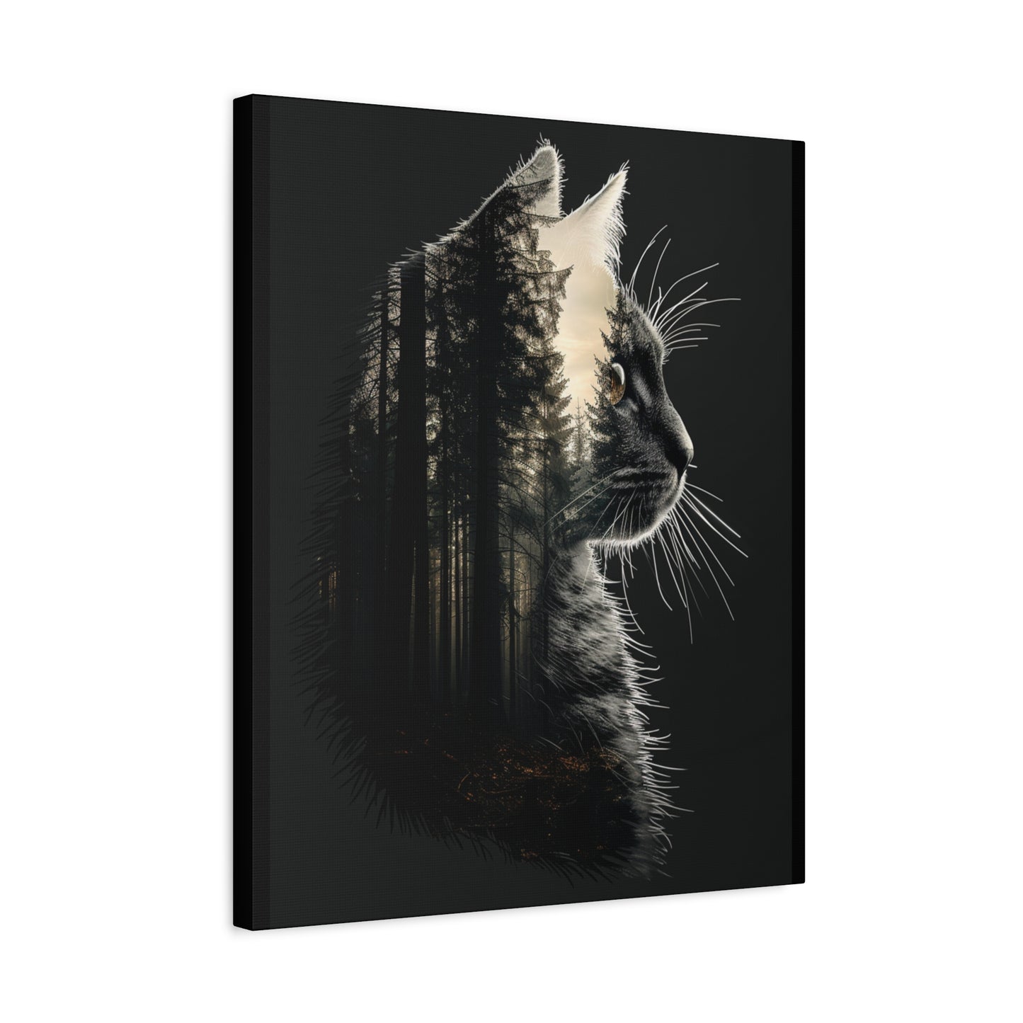 Black Cat Forest Canvas Art, Cat Lover Decor, Unique Wall Artwork, Modern Home Decoration, Gift for Animal Lovers, Nature-Inspired Art - VYBE Shop