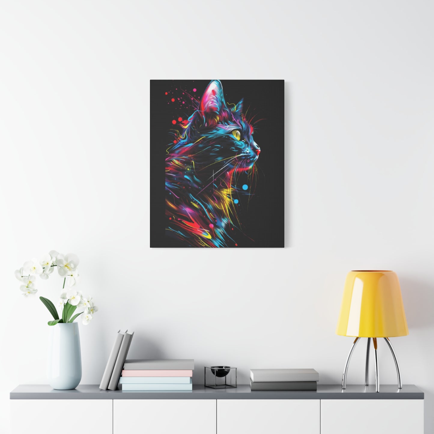 Neon Cat Design Matte Canvas Framed Print - VYBE Shop