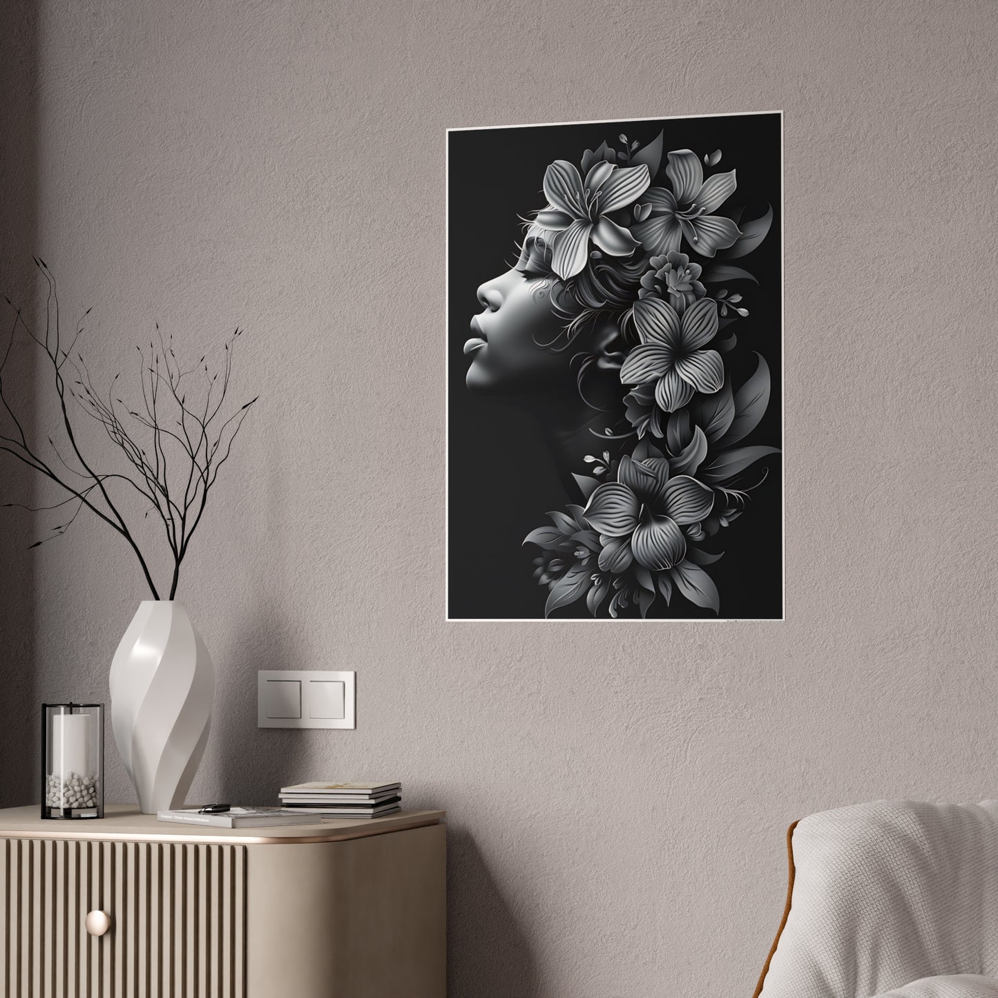 AfroArt Floral Portrait Poster - Elegant Floral Portrait Gloss Wall Art Print - VYBE Shop