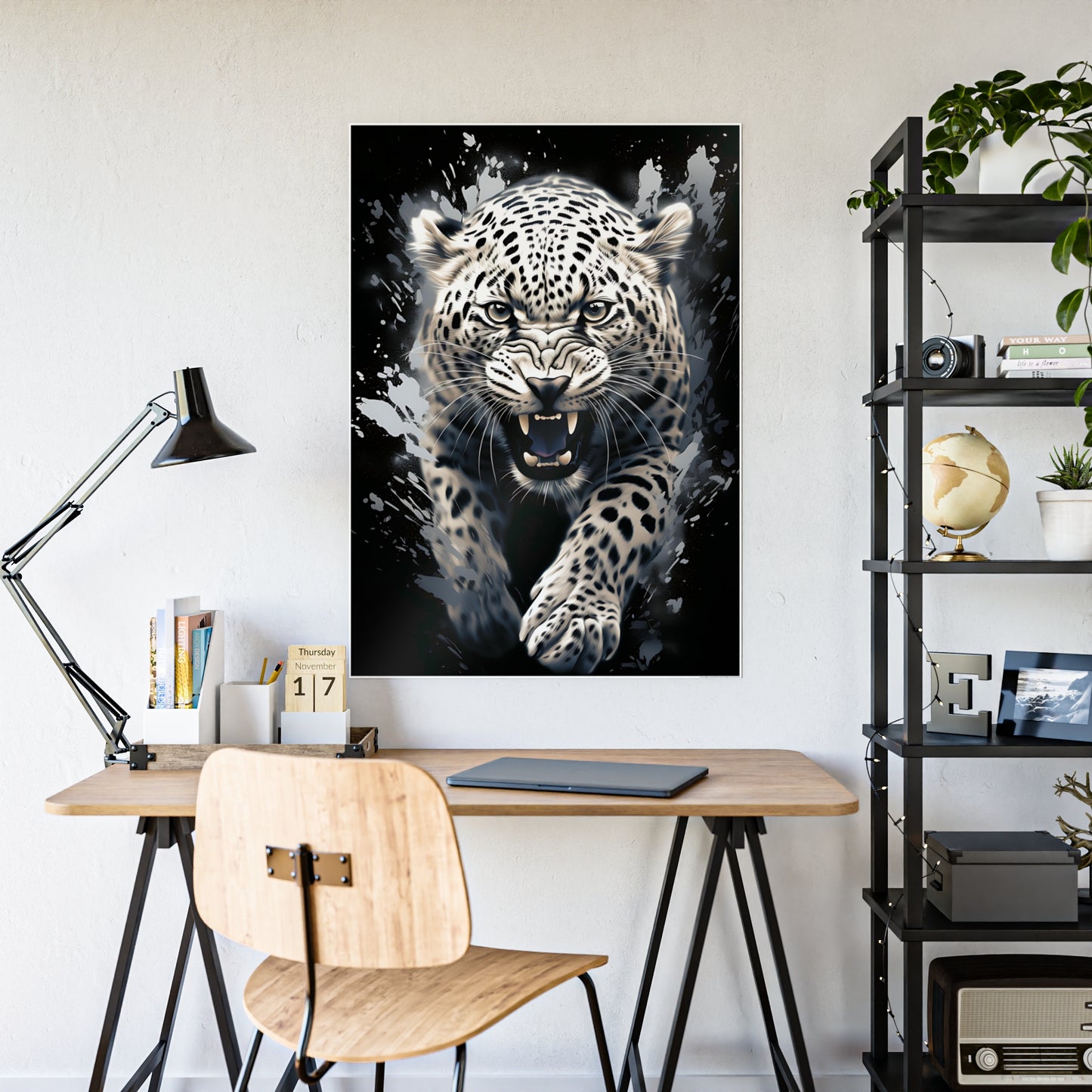 Leopard Wall Art - Fierce Leopard Gloss Poster, Animal Home Decor, Gift for Cat Lovers, Wildlife Room Decoration, Modern Art - VYBE Shop