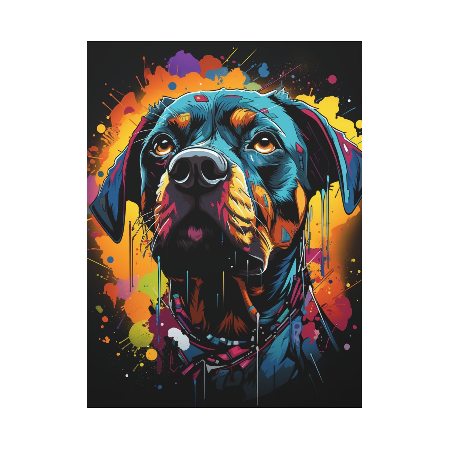 Neon Dog Art Canvas Print, Pet Memorial Decoration, Colorful Wall Art, Rottweiler Decor, Animal Lover Gift, Statement Artwork - VYBE Shop