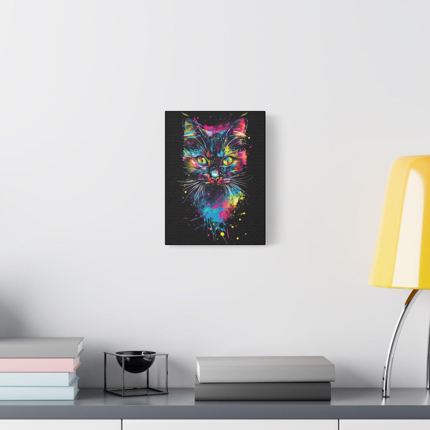 Neon Cat Art Canvas Wall Decor, Colorful Cat Portrait, Animal Wall Art, Cat Lover Gift, Home Decor - VYBE Shop