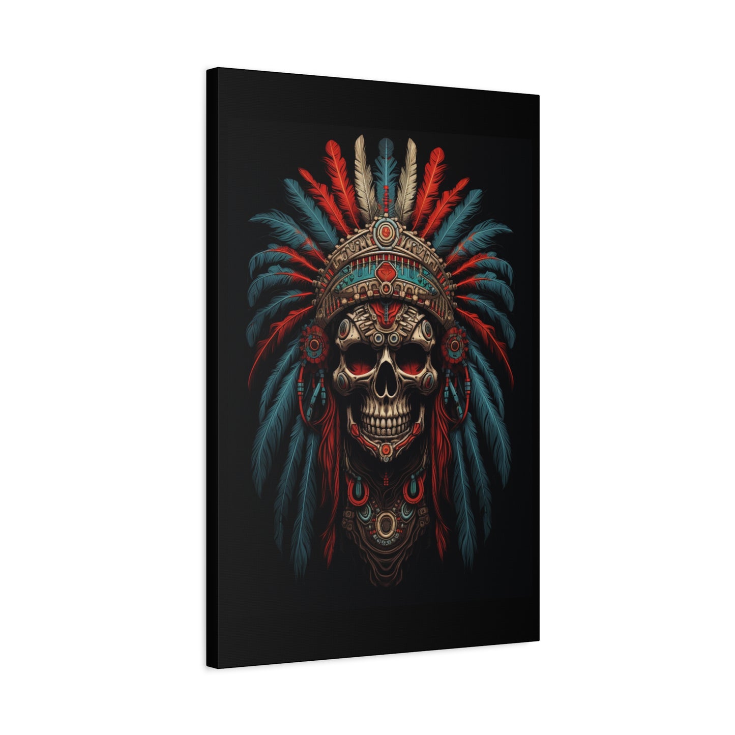 Skull Warrior Canvas Art Print, Stretched Artwork for Home Decor, Tribal Wall Art, Unique Gift, Boho Aesthetic - VYBE Shop
