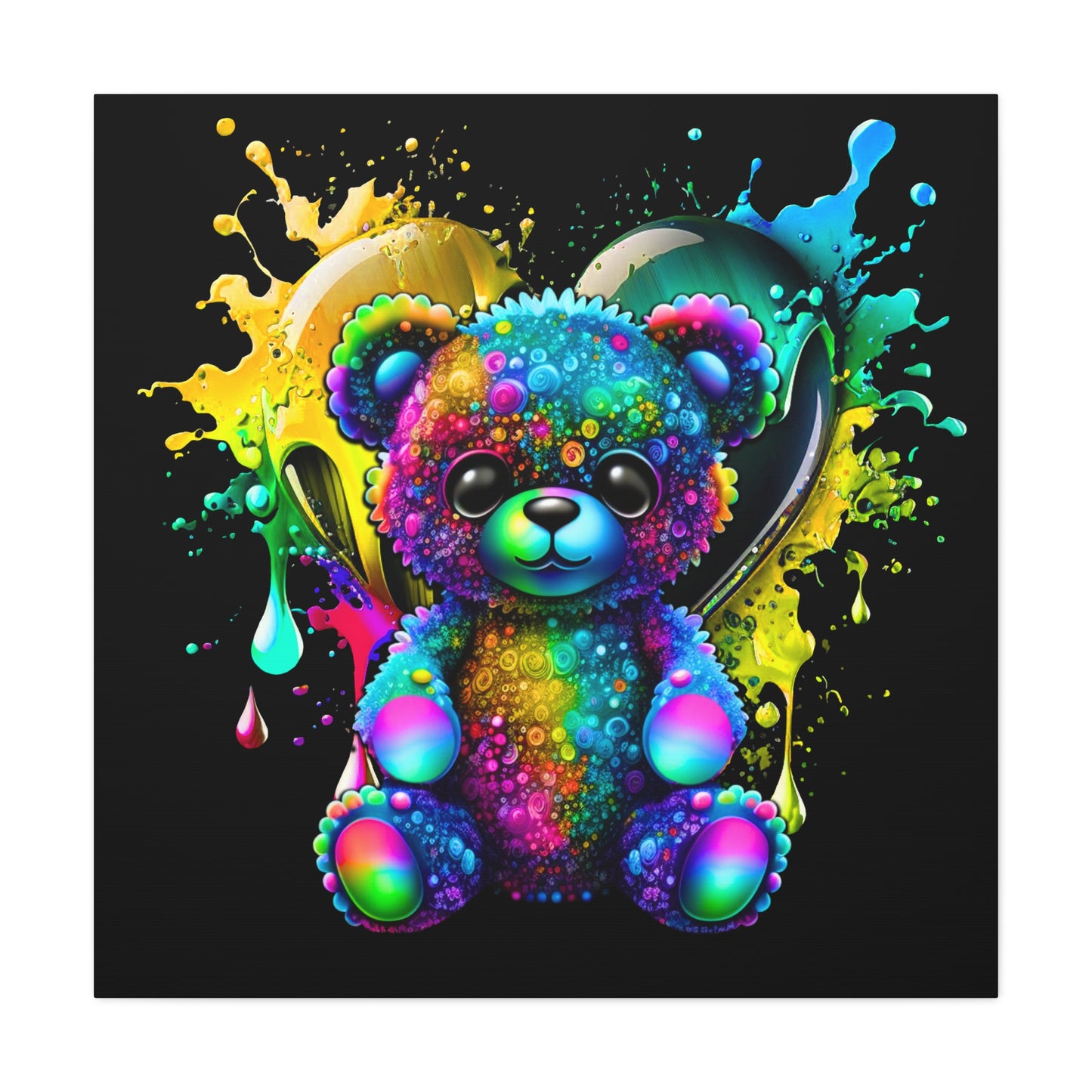 Neon Bear Art Canvas, Vibrant Bear Wall Decor, Child's Room Decor, Gift for Kids, Rainbow Teddy Canvas Print - VYBE Shop