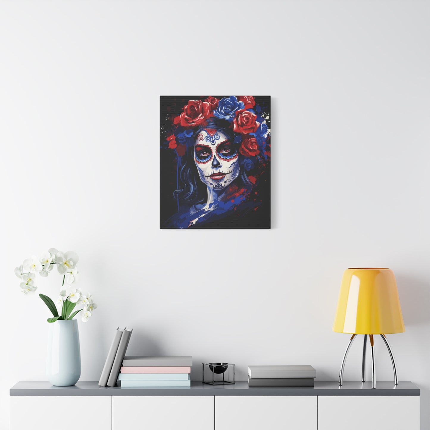 Canvas Art Print, Day of the Dead Decor, Floral Skull Artwork, Gothic Wall Art, Halloween Decoration, Unique Gift Idea, Mexican Tradition - VYBE Shop