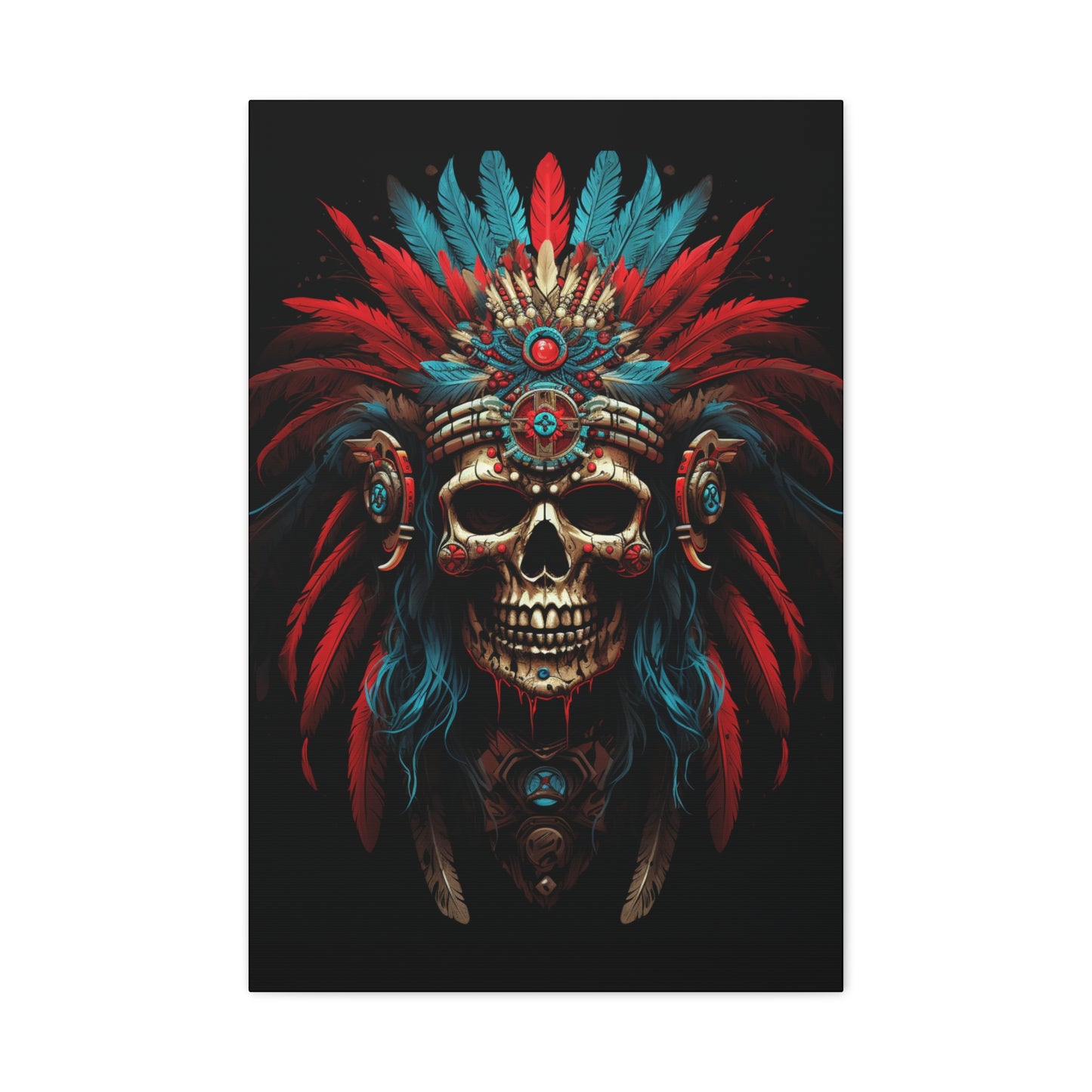 Bohemian Skull Canvas Print, Wall Art, Home Decor, Unique Gift, Ethnic Artwork, Colorful Wall Hanging - VYBE Shop