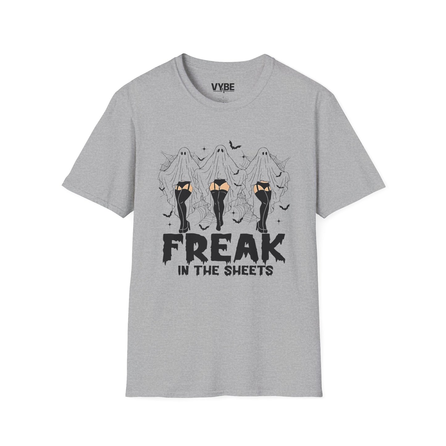 Halloween- Freak in the Sheets T-Shirt, Funny Graphic Tee, Halloween Costume, Gift for Sheet Lovers, Casual Wear, Horror Vibe - VYBE Shop