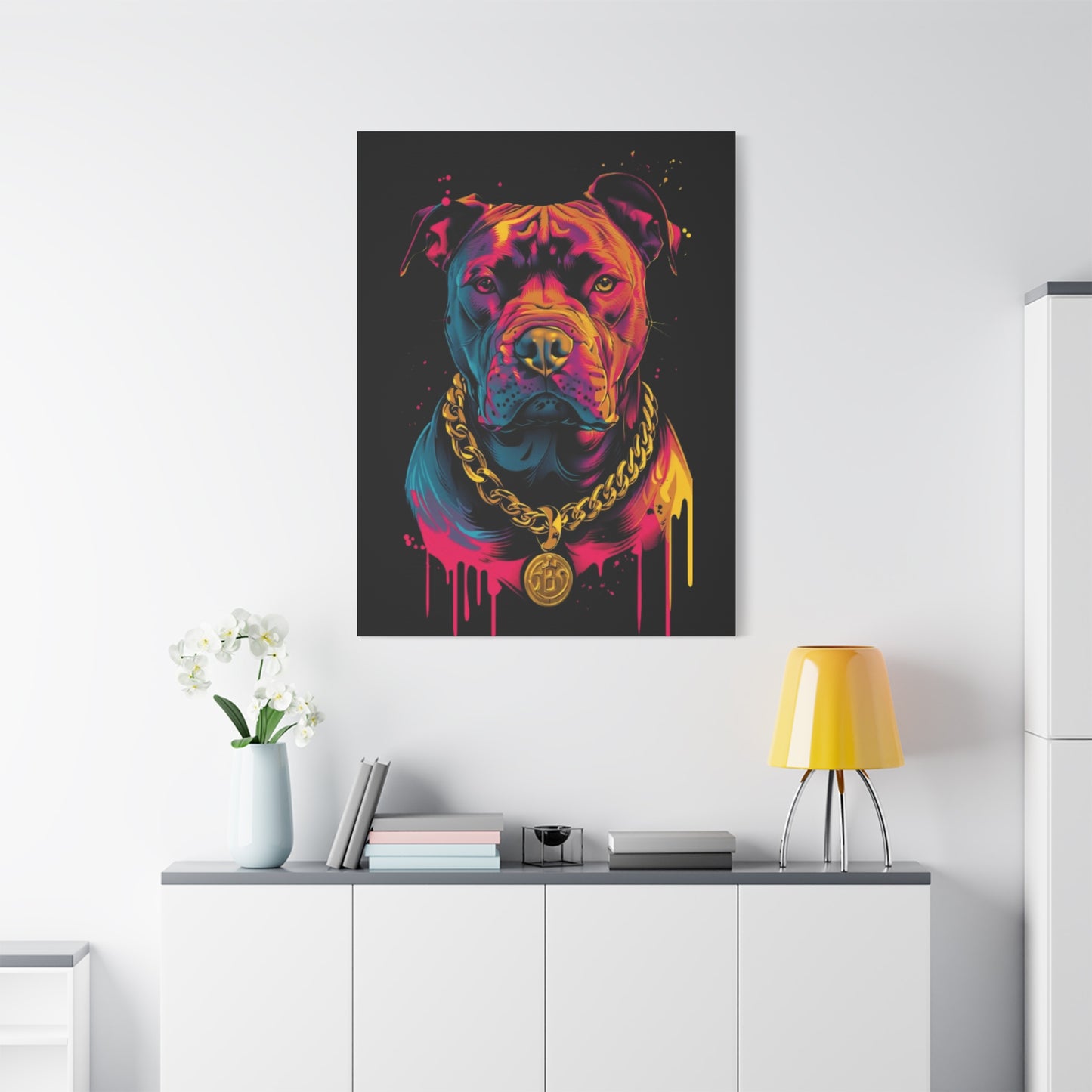 Neon Pitbull Canvas Art, Pet Lover Wall Decor, Modern Home Decor, Unique Gift for Dog Lovers, Vibrant Animal Portrait - VYBE Shop