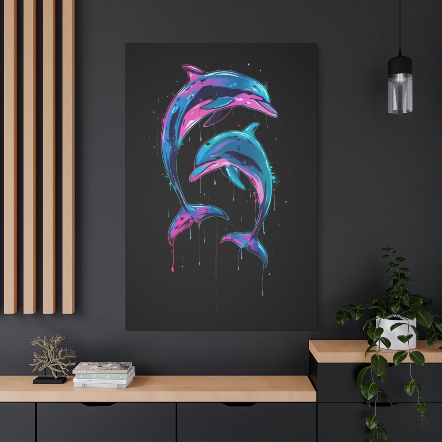 Neon Dolphin Design, Framed Canvas - VYBE Shop