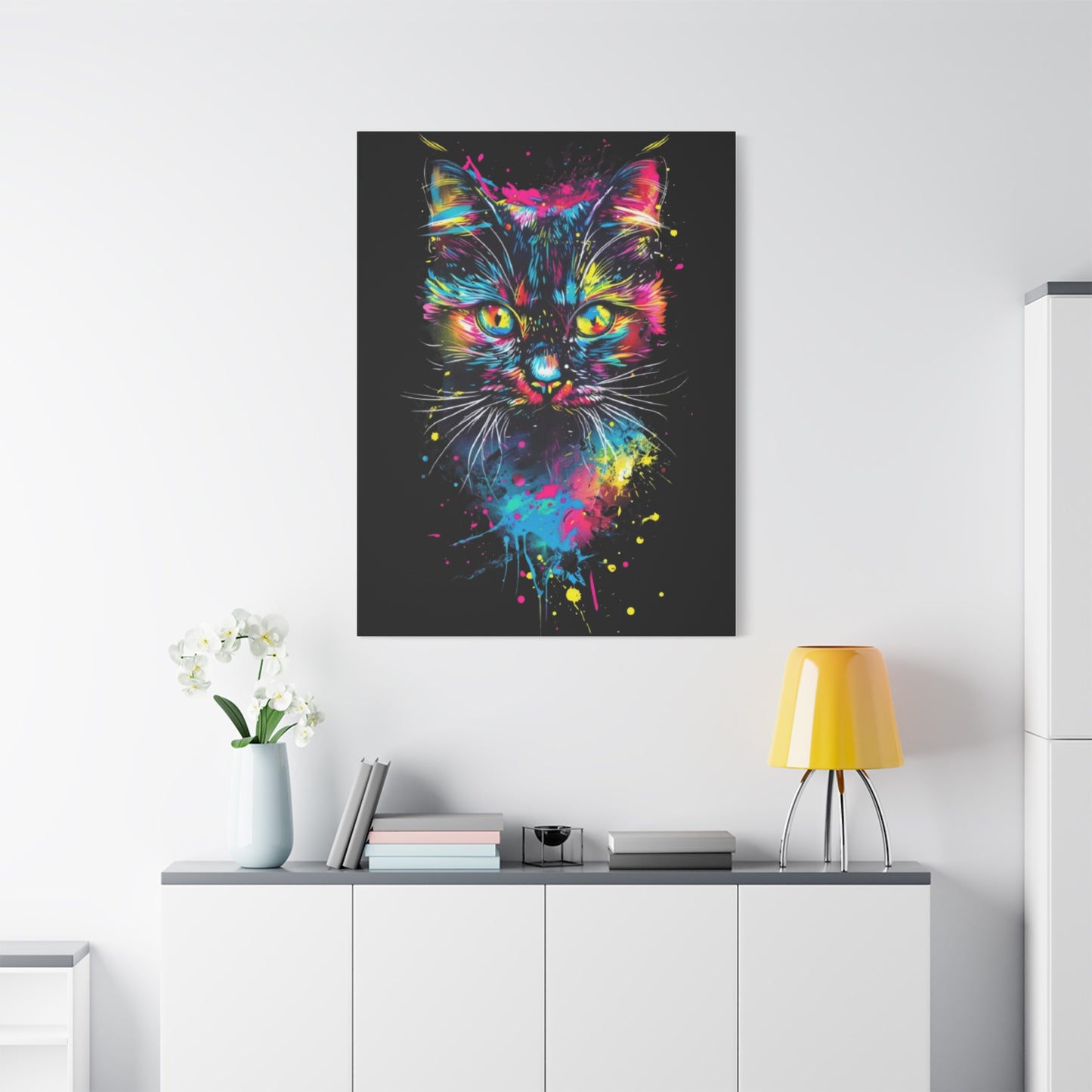 Neon Cat Art Canvas Wall Decor, Colorful Cat Portrait, Animal Wall Art, Cat Lover Gift, Home Decor - VYBE Shop