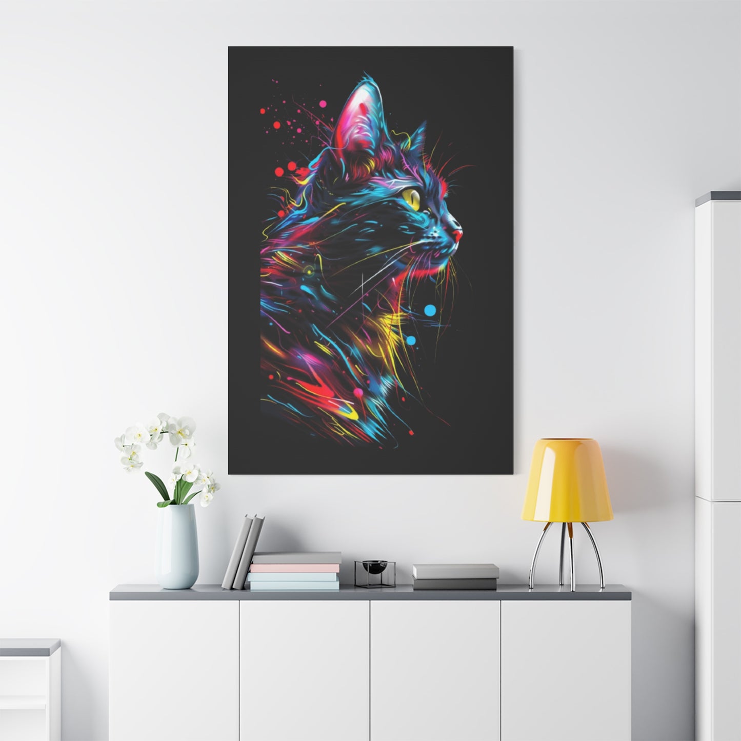 Neon Cat Design Matte Canvas Framed Print - VYBE Shop