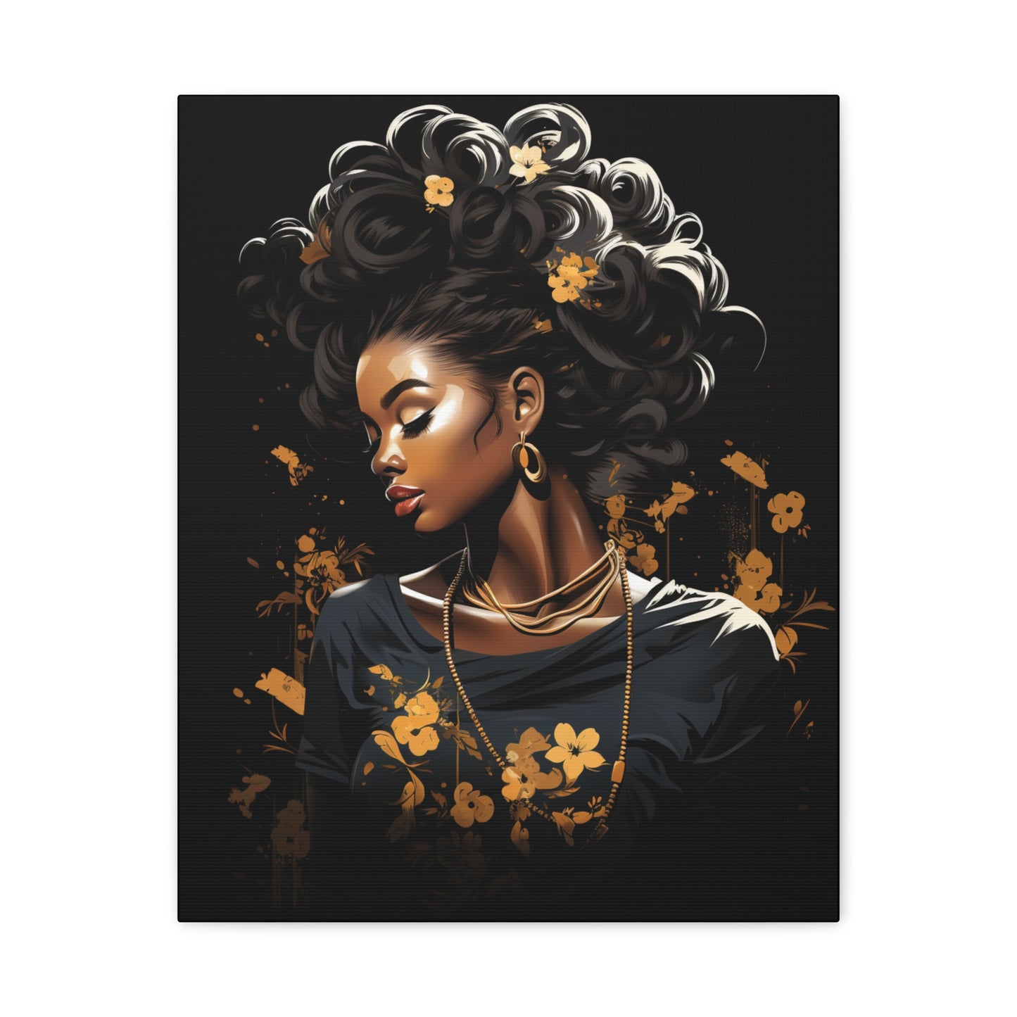 Bold Afro Woman Canvas Art, Black Art Print, Floral Wall Decor, Modern Home Decor, African American Artwork - VYBE Shop