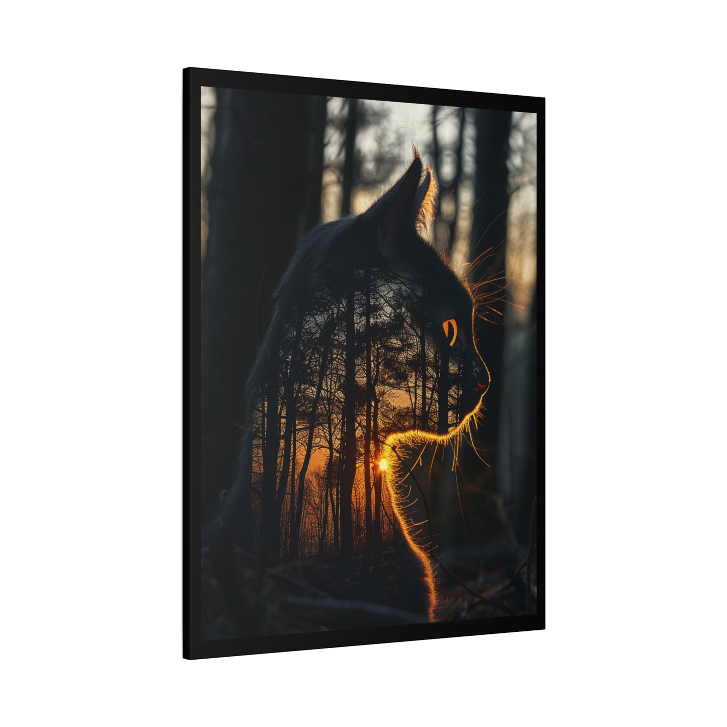 Cat Silhouette Wall Art - Forest Sunset Canvas Decor, Animal Lover Gift, Home Decoration, Nature Inspired Art, Cat Aesthetic - VYBE Shop
