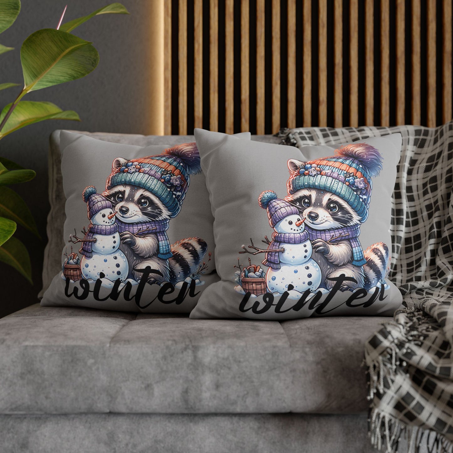 Winter Raccoon Pillowcase - Cozy Cute Animal Cushion for Seasonal Home Decor and Holiday Gift Idea - VYBE Shop
