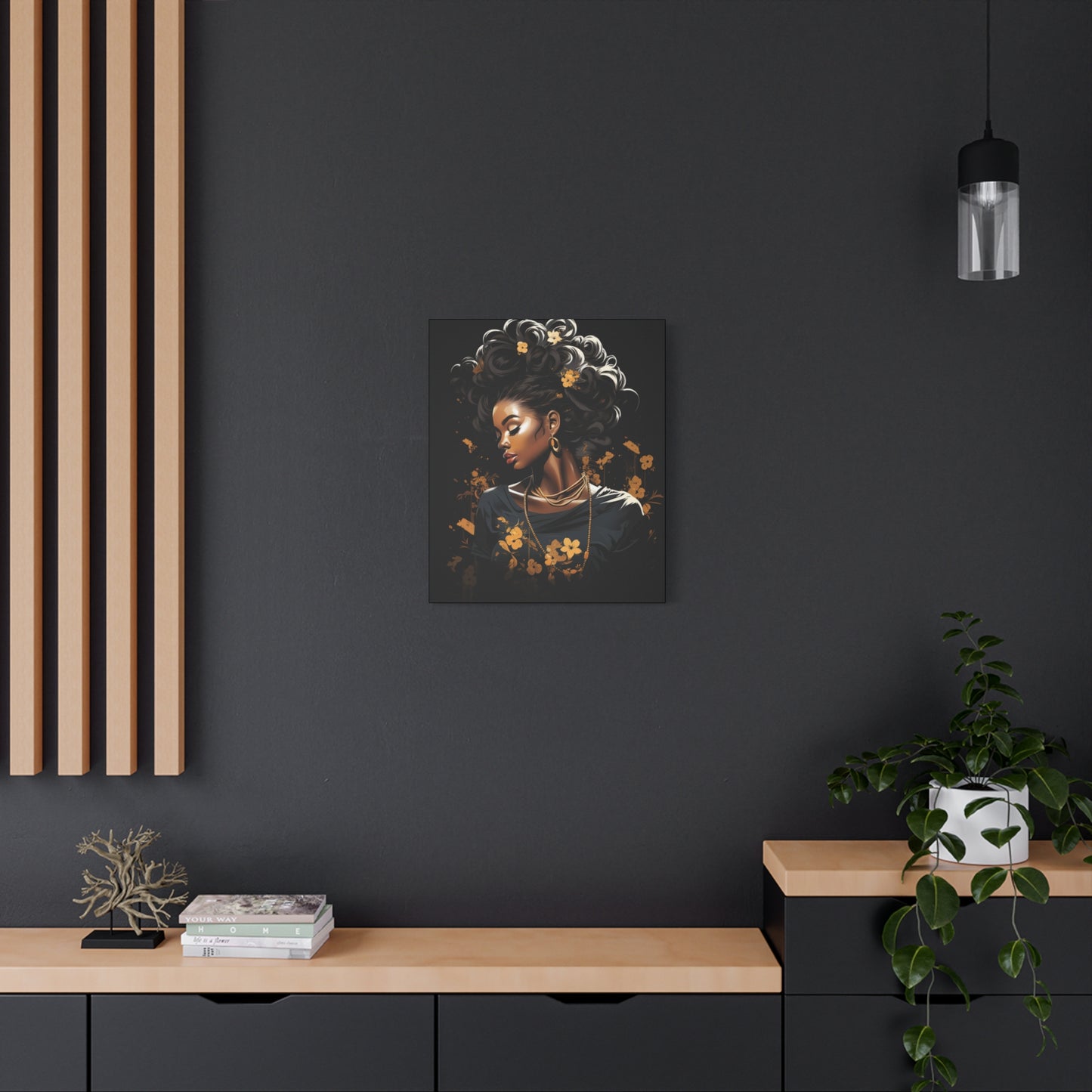 Bold Afro Woman Canvas Art, Black Art Print, Floral Wall Decor, Modern Home Decor, African American Artwork - VYBE Shop