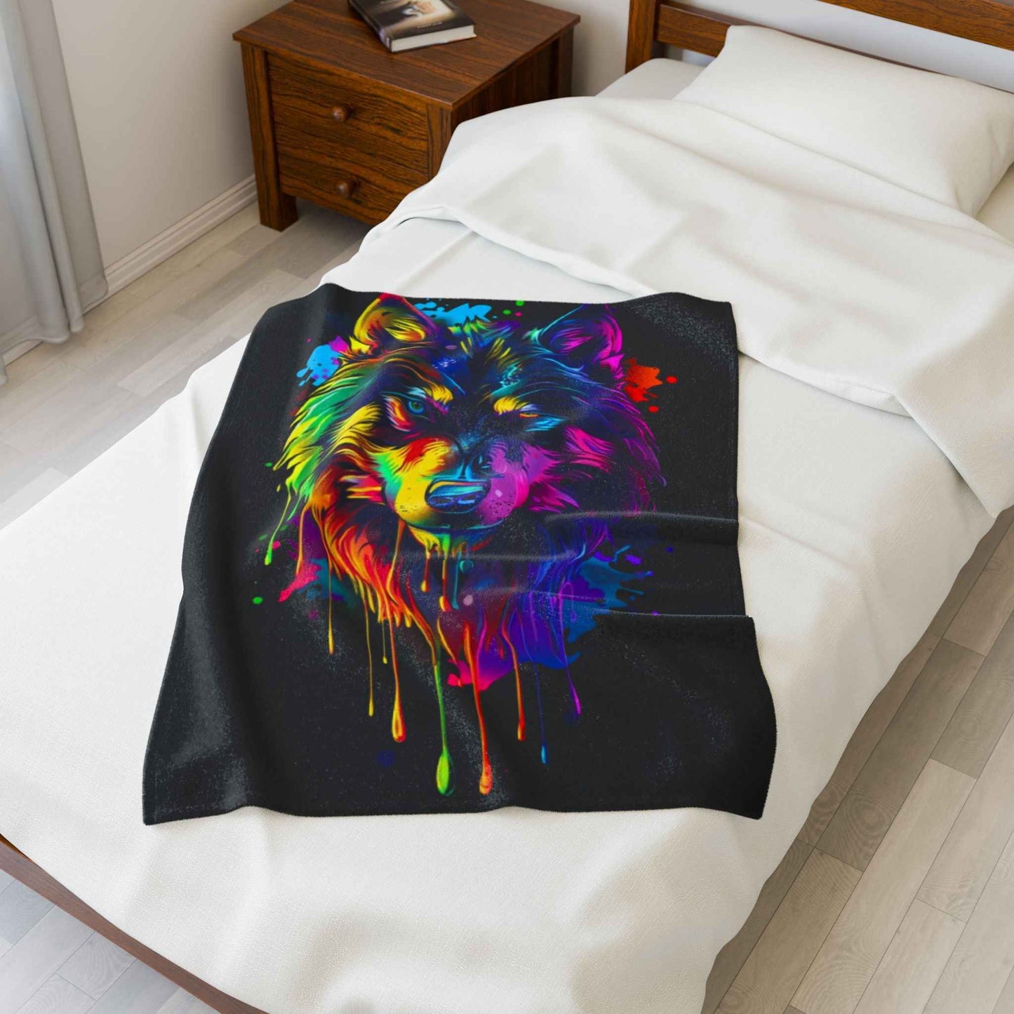 Colorful Wolf Plush Blanket