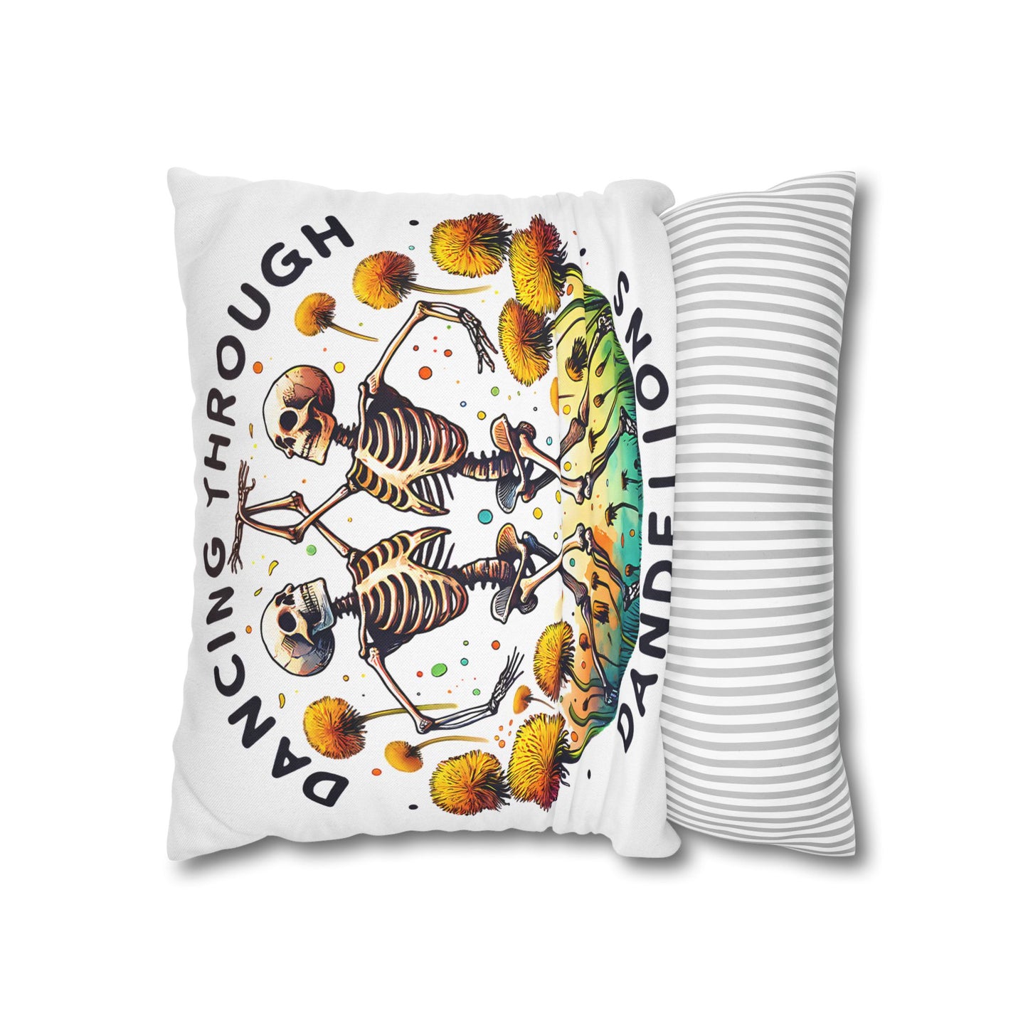 Dancing Through Dandelions Pillowcase - Decorative Accent for Cozy Home Decor, Perfect Gift for Halloween & Skeleton Lovers - VYBE Shop