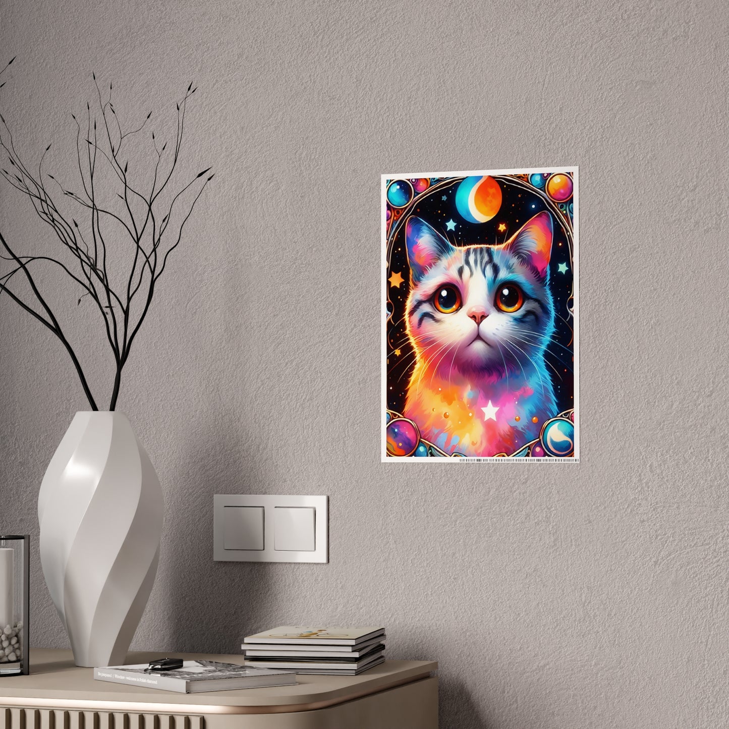 Cosmic Kitty Poster - Whimsical Cosmic Cat Gloss Wall Art - VYBE Shop