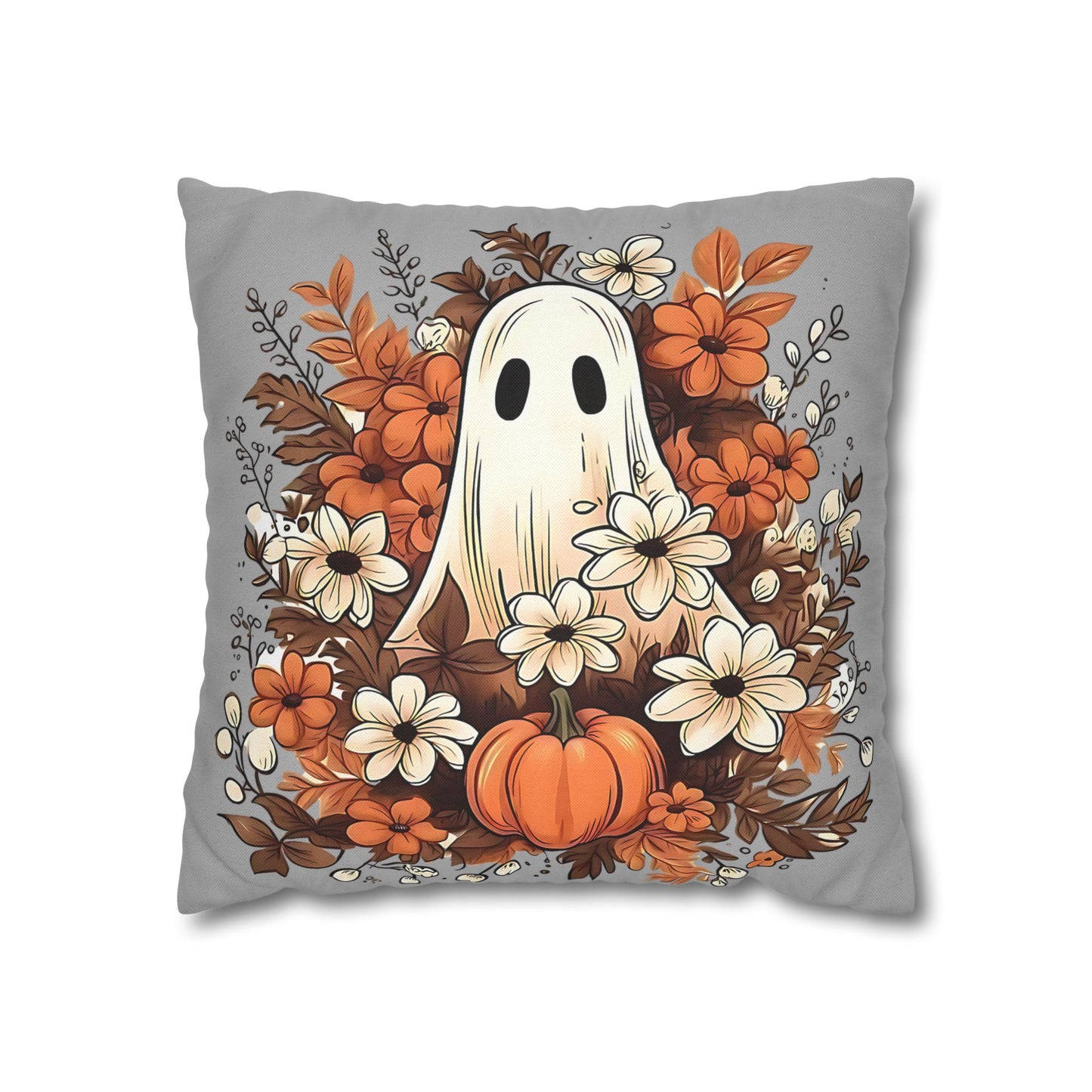 Fall Ghost Pillowcase for Halloween Home Decor, Cozy Pumpkin Floral Accent, Spooky Autumn Vibes - VYBE Shop